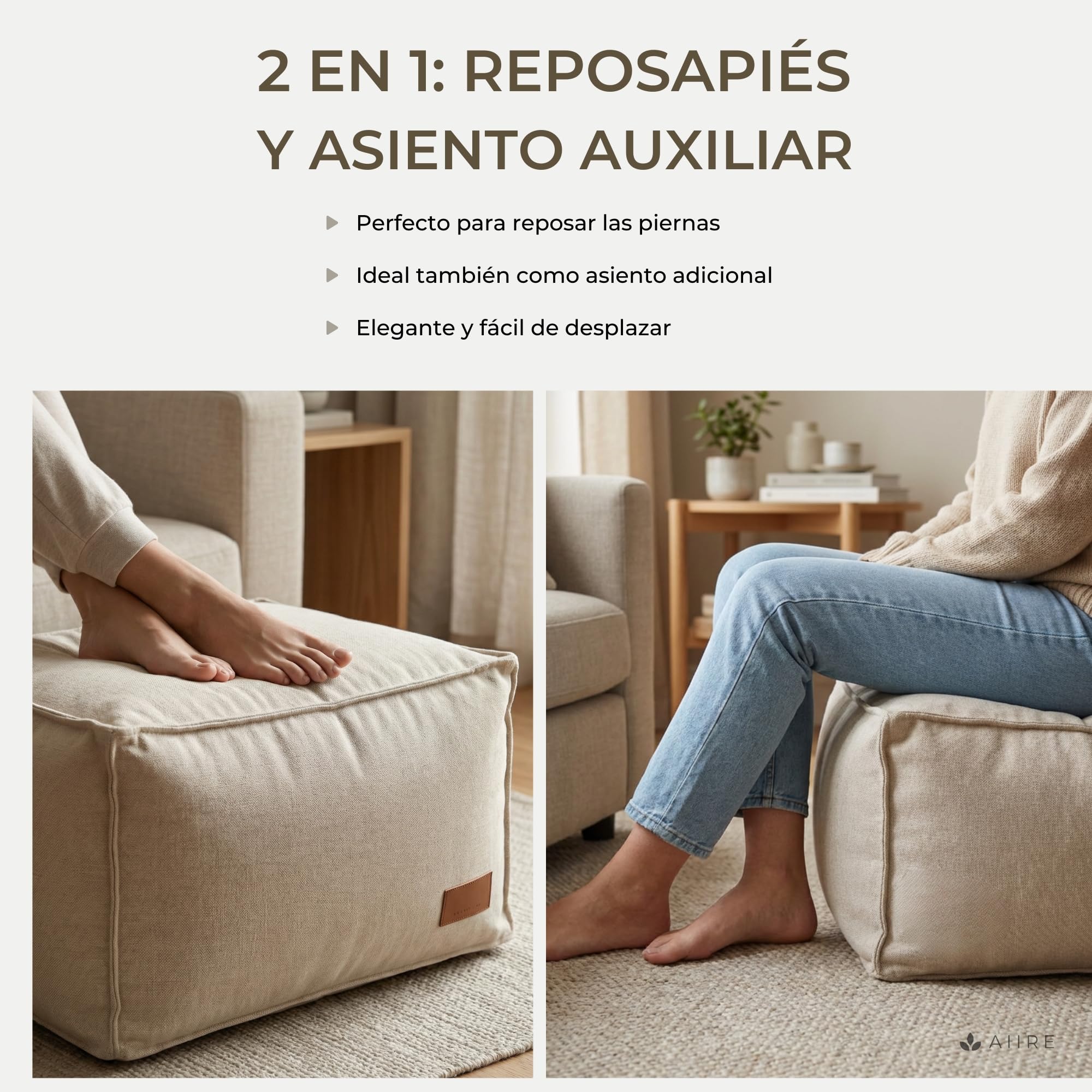 Aiire Reposapies Puff Salon Moderno - Puf Reposa Pies o Taburete para Sofa - Cojin de Suelo XXL para Decoracion Habitación Juvenil o Infantil - Bean Bag Gamer [50x40x30 cm]