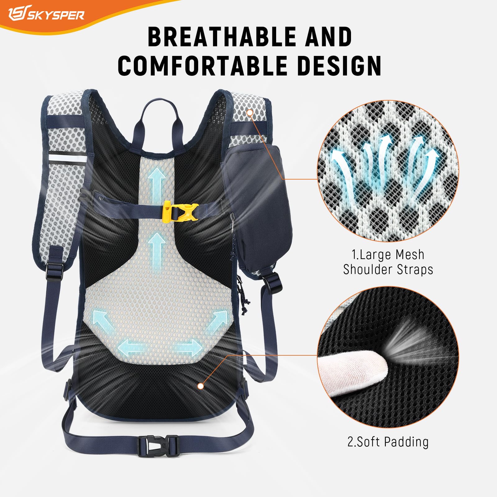 SKYSPER Mochila de senderismo 15L con bolsa de hombro, pequeña mochila de trekking con espalda ventilada para mujeres y hombres