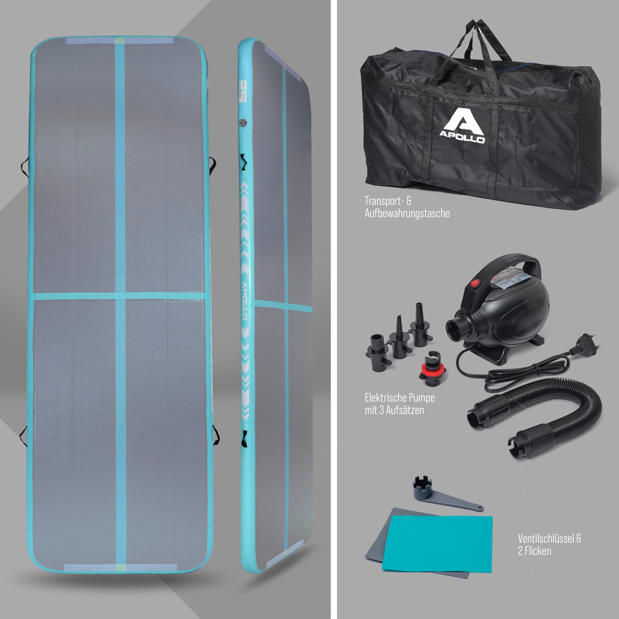 Apollo Air Mat Pro - Air Track Turnmatte für Erwachsene, auch als Gymnastikmatte für Kinder nutzbar, erhältlich in 3m und 4m Länge, aufblasbare Air Matte für zuhause, Outdoor Air Tumbling Matte