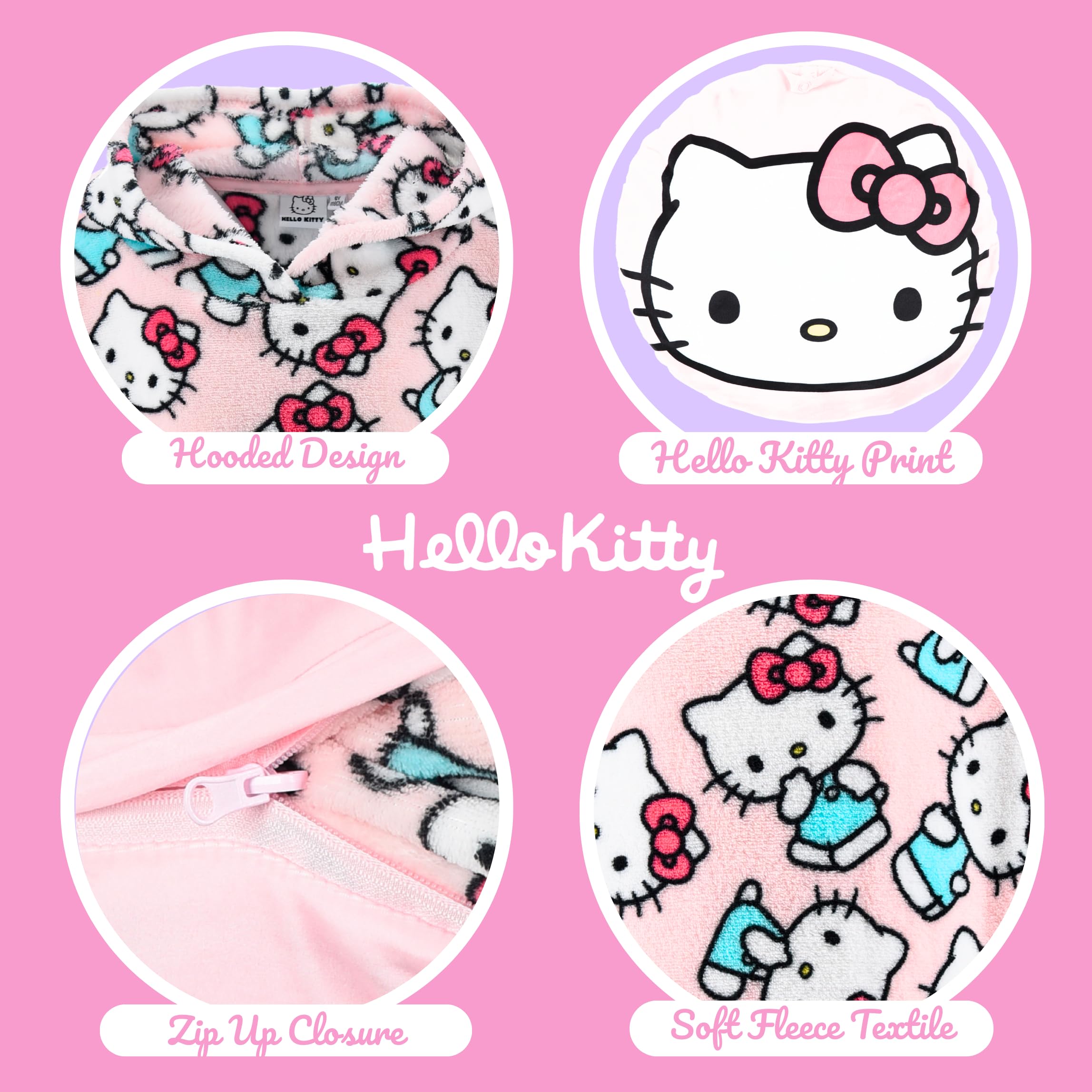 Hello Kitty Sweatshirt Mädchen, Kapuzendecke mit Design Weiche Fleecedecke Lässt sich in ein Kissen Verwandeln, Größen 4 bis 10 Jahre