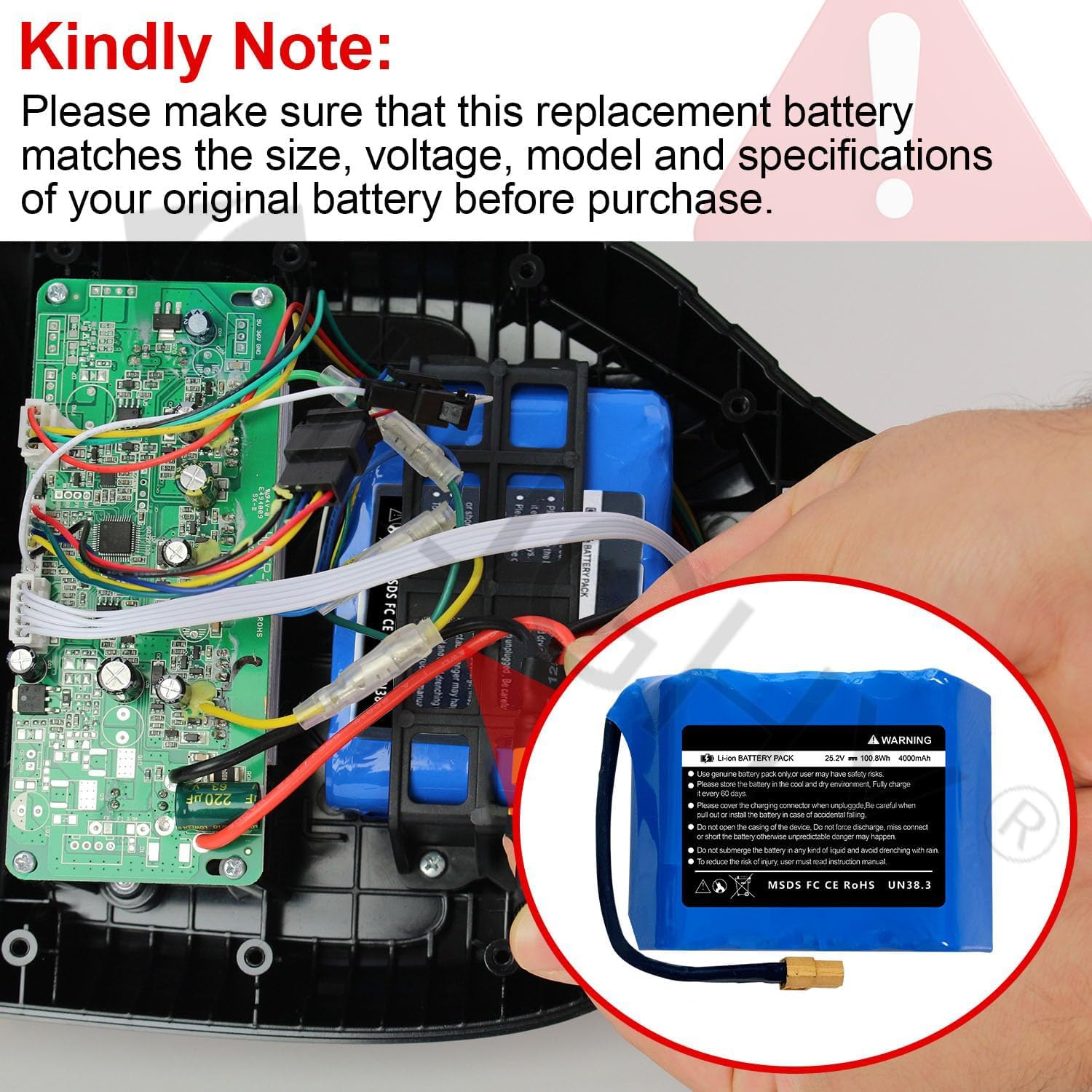 Batteries au Lithium 24 V 4 Ah de Remplacement pour Hoverboard (25,2 V 4 Ah), Batterie Haute Endurance 29,4 V 4 000 mAh pour Scooters électriques à Deux Roues.