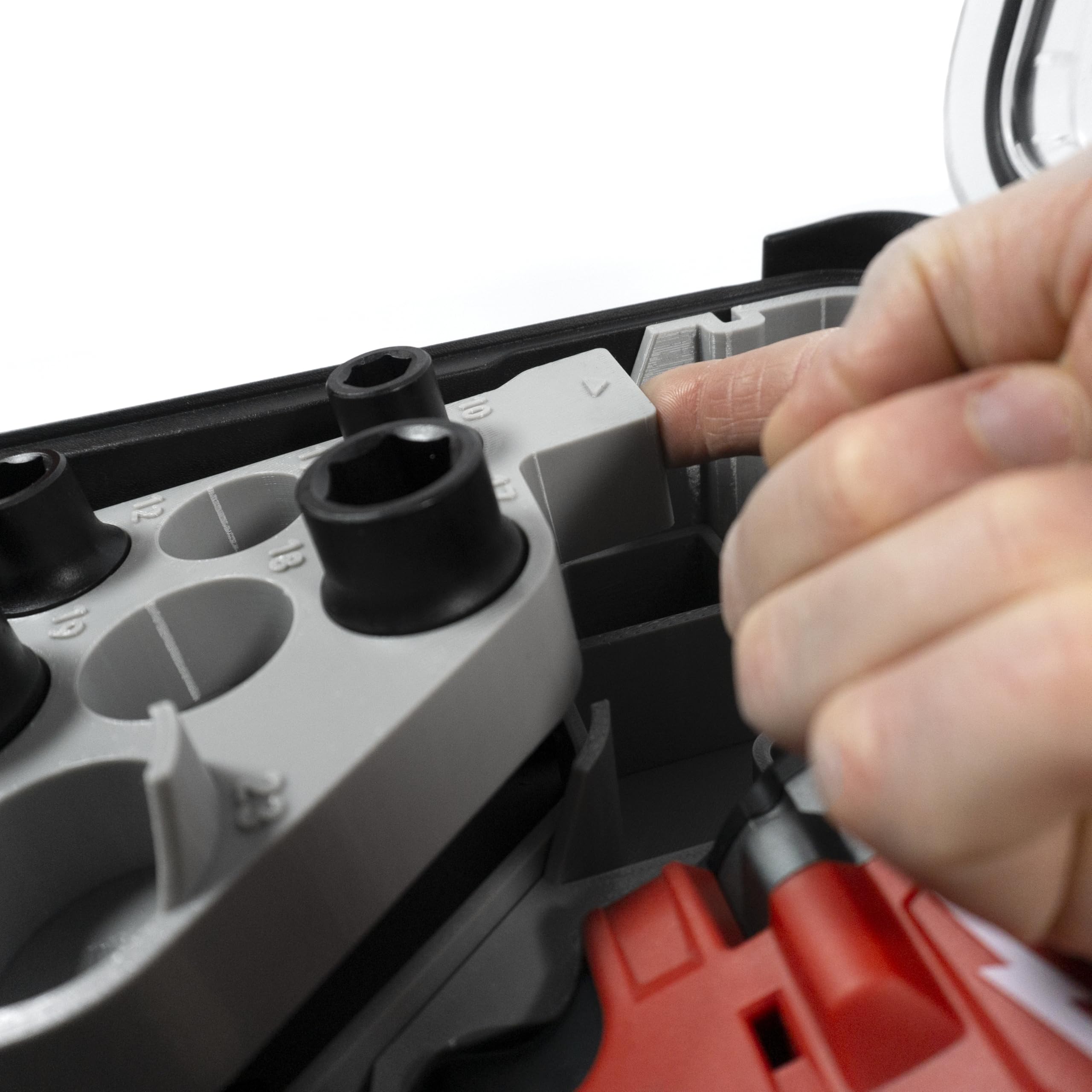 Taca na wkładkę kompatybilna z Milwaukee M12 1.3 cm Compact Stubby Impact Driver FCIWF12G3, 2563-20, gniazda metryczne 10-24 mm i organizer PACKOUT (szara, płytka taca i organizer)