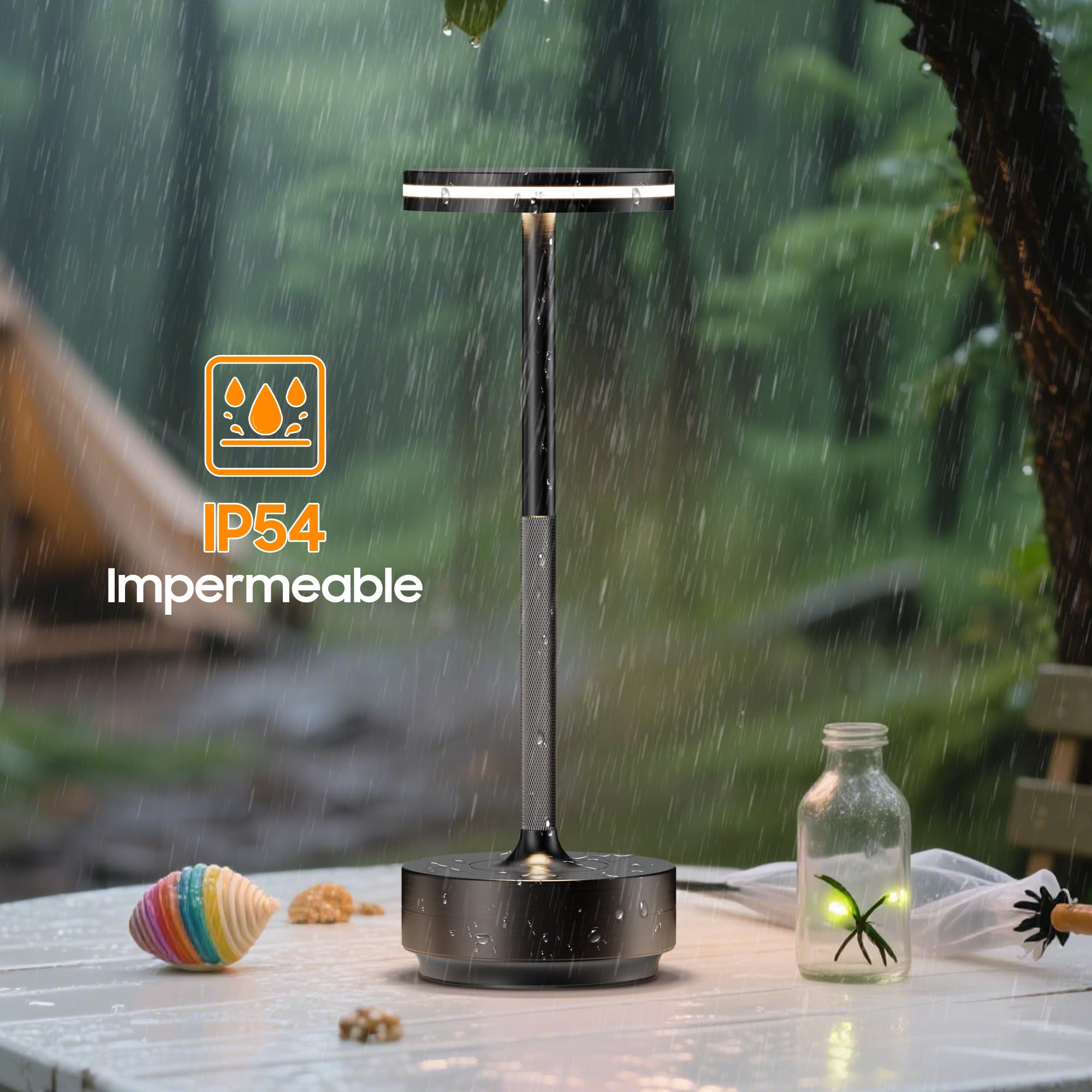 Hapfish lampe de table LED tactile sans fil 5000mAh batterie rechargeable 3 températures de couleur IP54