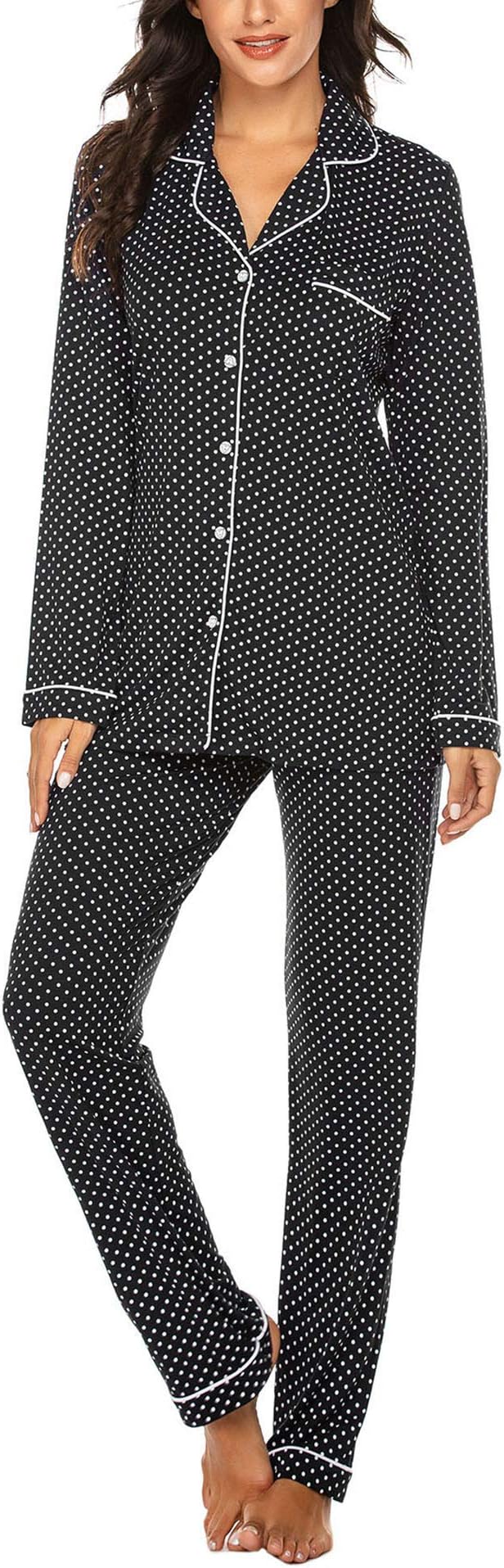 Ekouaer Pajamas Set Women's Long Sleeve Sleepwear Button Down Nightwear Soft Pj Lounge Sets S-XXL