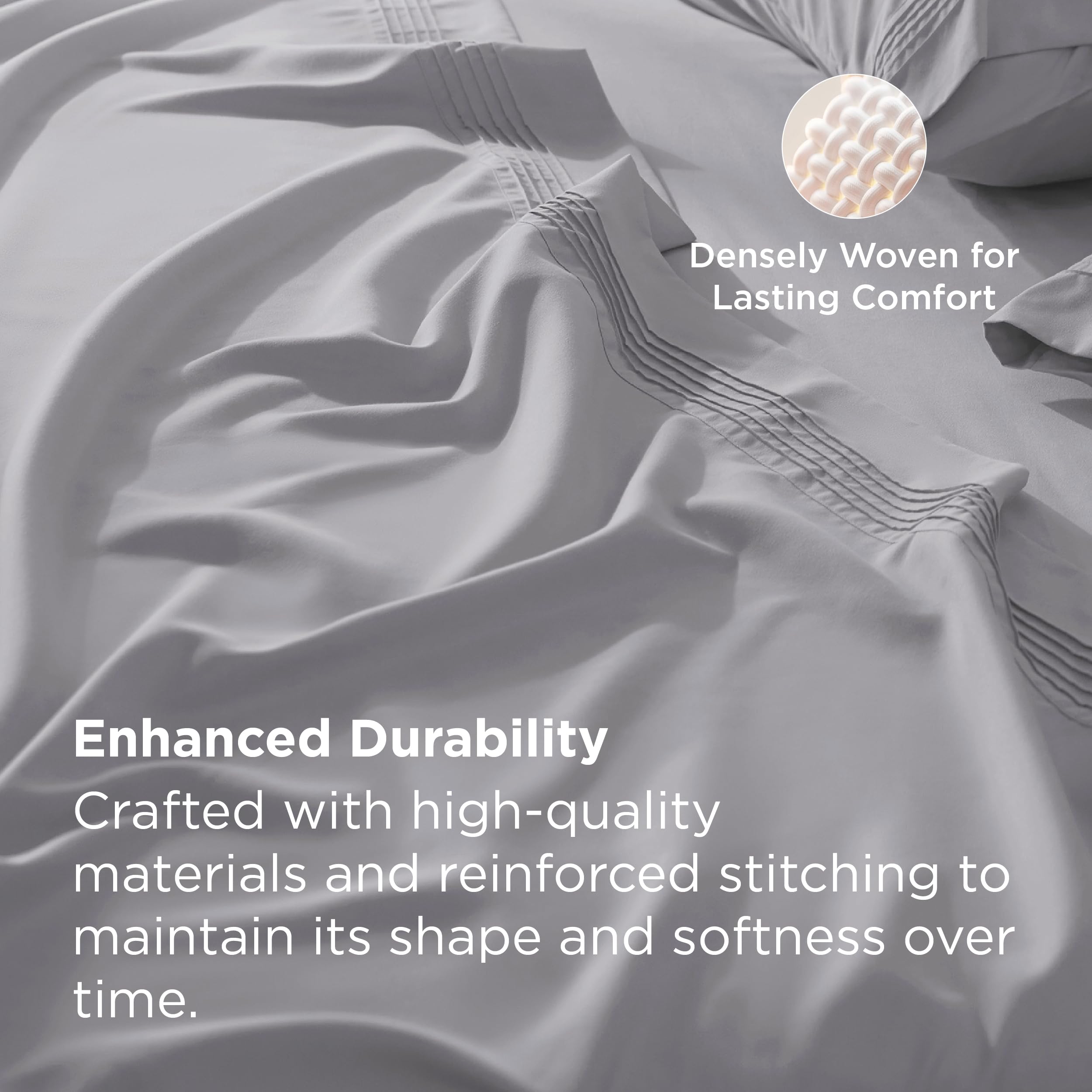 Juego de sábanas queen para dormitorio, extrasuaves y transpirables con fundas de almohada, 4 piezas, esquinas profundas para colchones de hasta 21 pulgadas, gris claro 6