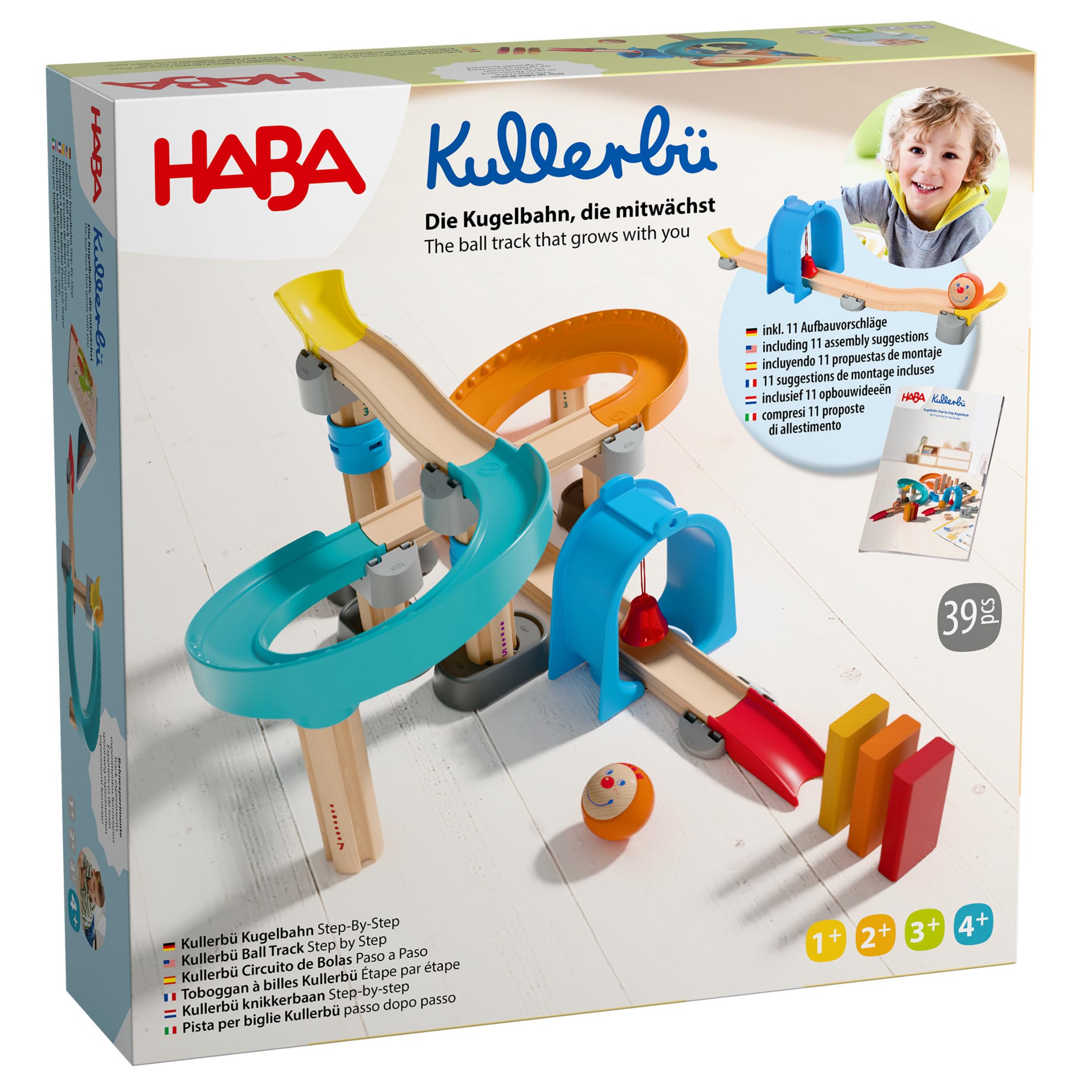 HABA Kullerbü – Circuit de Billes Musical Step by Step – Jeu d'Éveil Évolutif 12 Mois à 4 Ans – 47 Pièces avec Effets Sonores – Compatible avec l'univers Kullerbü – 2013383001