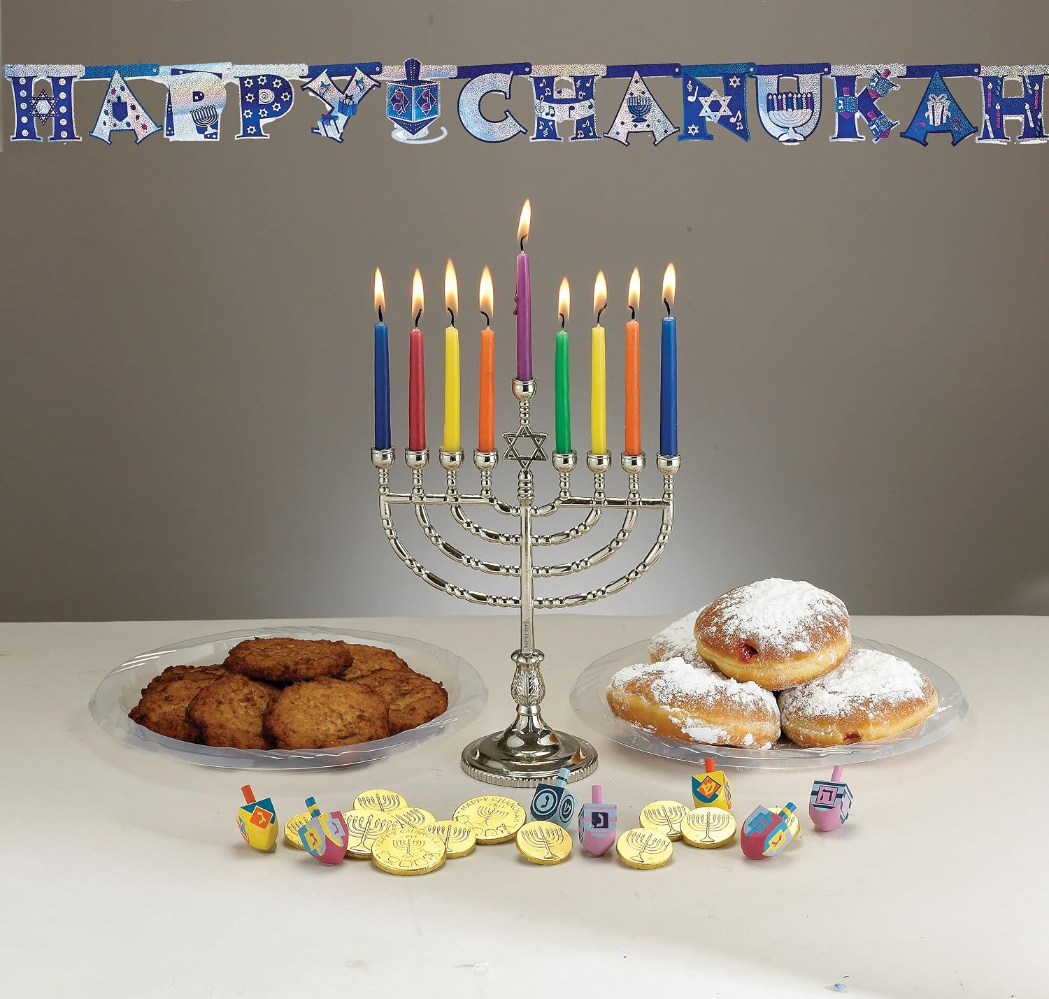 Item BD-13173-B "Happy Chanukah" Blue/Silver Prismatic Banner