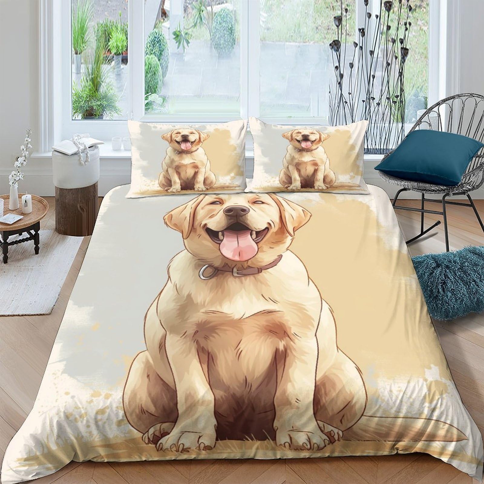 Ctjqhvkz Style-10 3D Printed Smiling Labrador Fitted Sheet Microfiber Soft Non-Slip Dog Pattern Bed Cover For Bedroom Guest Room Decor Single（135X200cm）