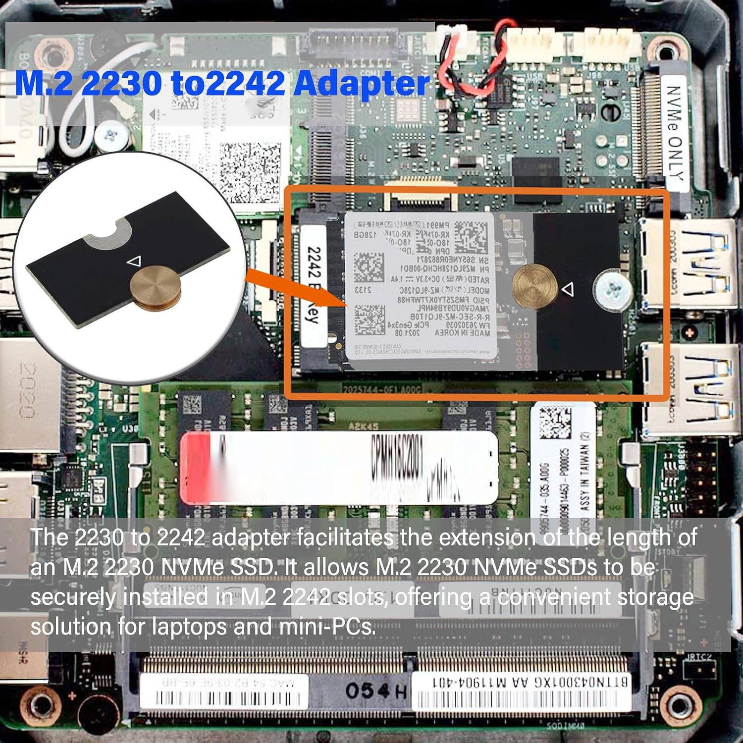 M.2 NVMe SSD Extension Bracket Kit, 2230 to 2280 / 2242 to 2280 Adapter, 2230 to 2242 Adapter for Laptop & Desktop, Compatible with PCIe Gen3/Gen4 NVMe SSDs