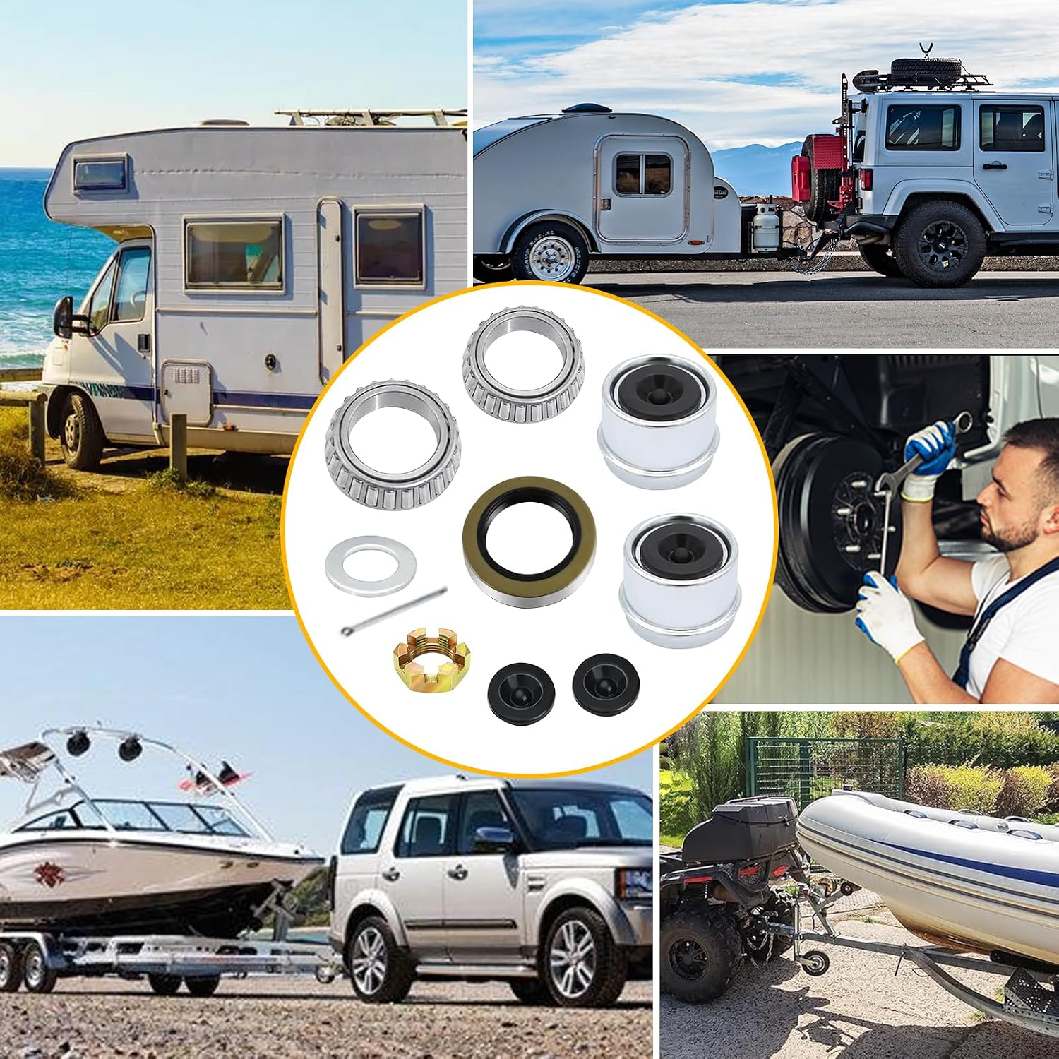 2 Rebuilt Marine Trailer Hub Kits 3500 lb Trailer Axle Bearing Kit, L68149 & L44649 Bearing Kit, 171255TB/10-19 Grease Seal, 1.98' Dust Cover & Rubber Plug, Spindle #84