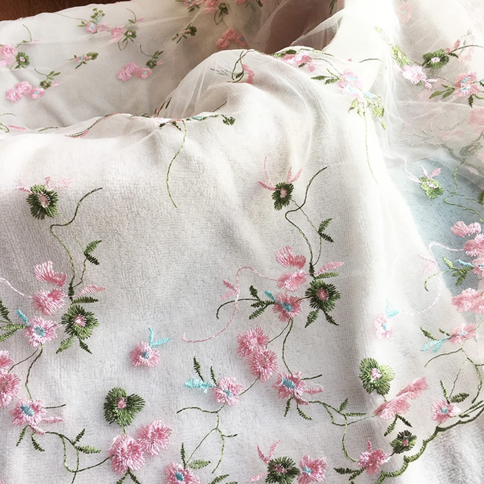 3 metri Tessuto di organza ricamato a fiori Tenda da cucito Gonna da tavolo Decorazioni for la casa Abito fai da te Tessuto di pizzo Tulle floreale