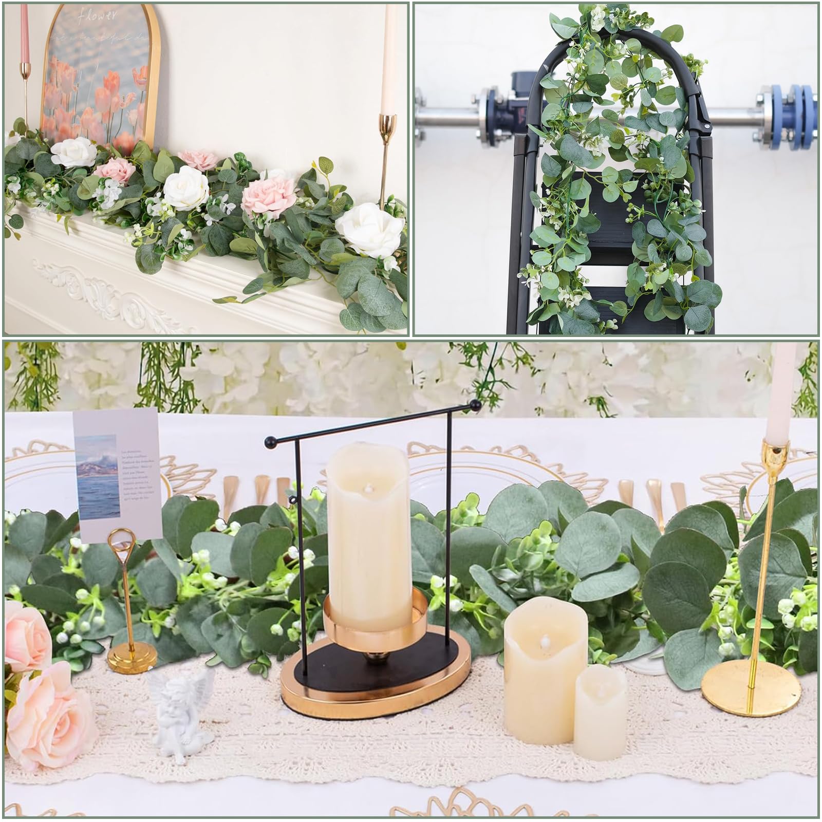 2 Piezas Guirnaldas Artificiales de Eucalipto con Hojas, 180cm Guirnalda de Eucalipto Artificial Planta Artificiales Eucalyptus, para Arco de Bodas Fiestas Mesas de Comedor Decoración