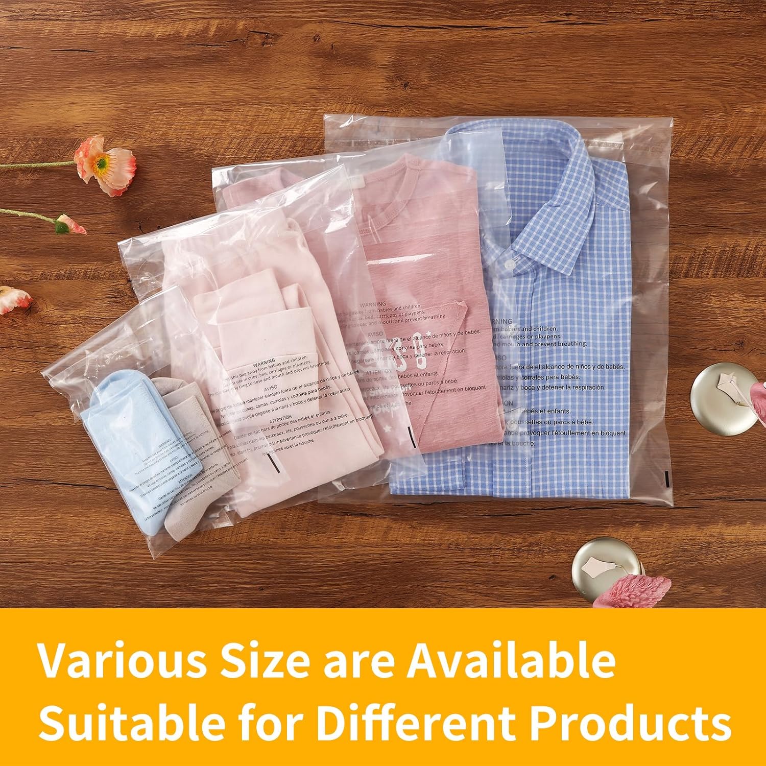 iMailer - 100 Count - 10" x 13" Clear Poly Bags with Suffocation Warning Bags for Prints, Photos, Documents, Clothing, T-Shirt - Resealable Adhesive - Image 5