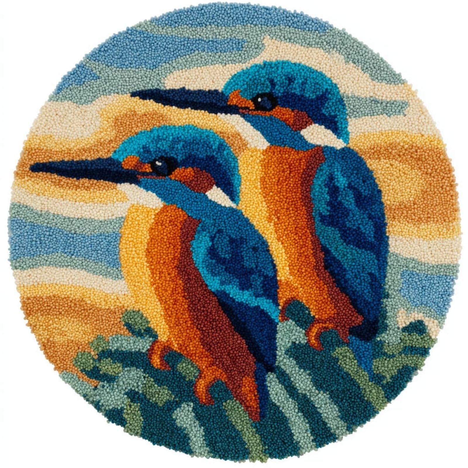 WallustrioaW DIY Carpet Latch Hook Kits,Two kingfishers,Latch Hook Rug Kits for Adults Beginners DIY Needlework Crocheting Rug Home Decor,50x50cm