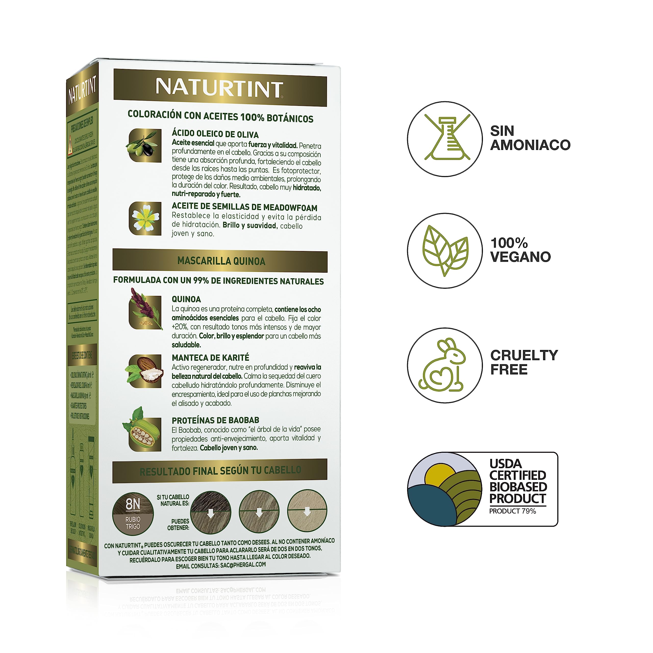 Naturtint Biobased | farba do włosów bez amoniaku | 8N blond pszeniczny | wysoka zawartość naturalnych składników | 3 sztuki | 510 ml