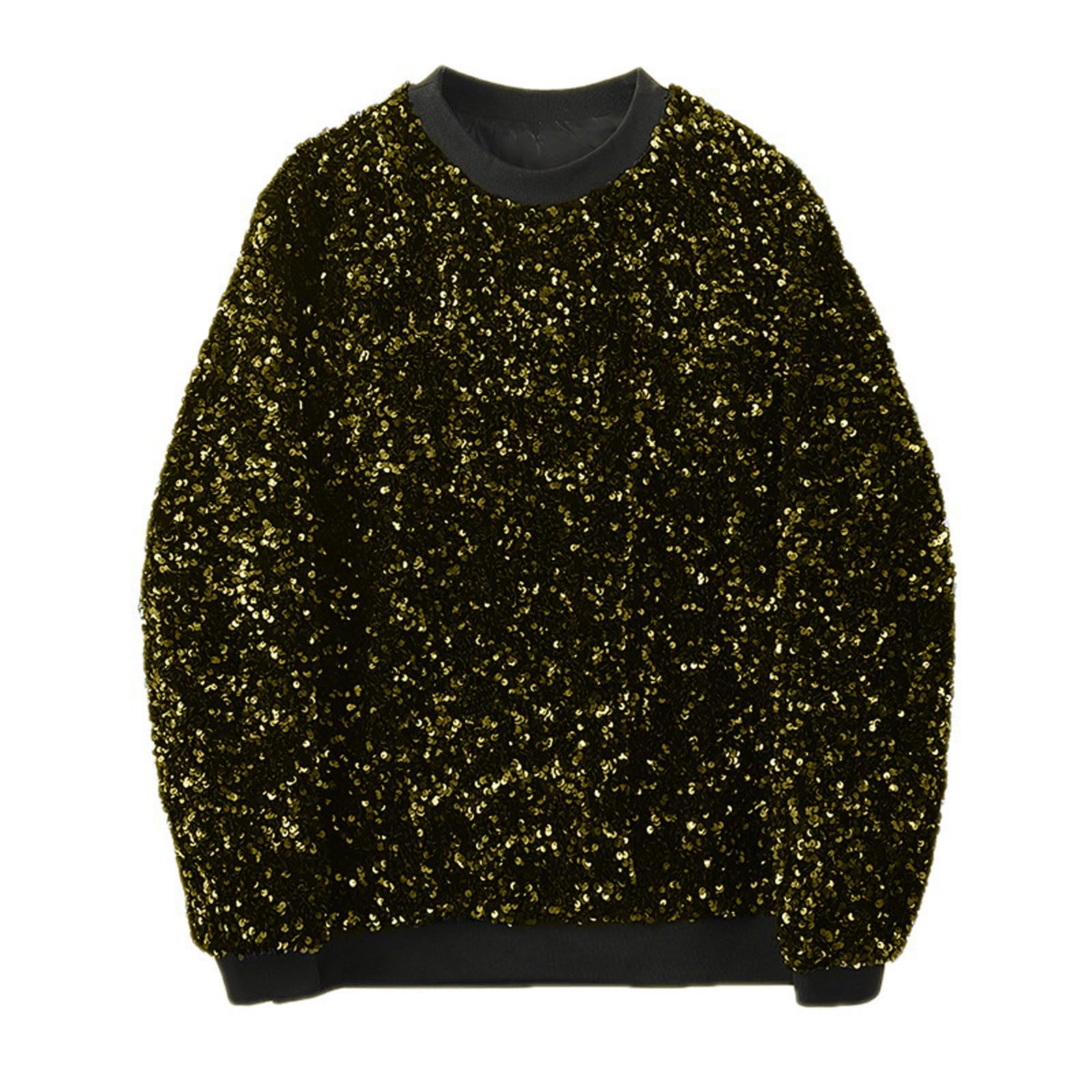 Felpa con paillette, da uomo, a maniche lunghe, girocollo, con brillantini, vintage, goth senza cappuccio, maglione per feste a maniche lunghe, per carnevale, hip hop, girocollo, maglietta