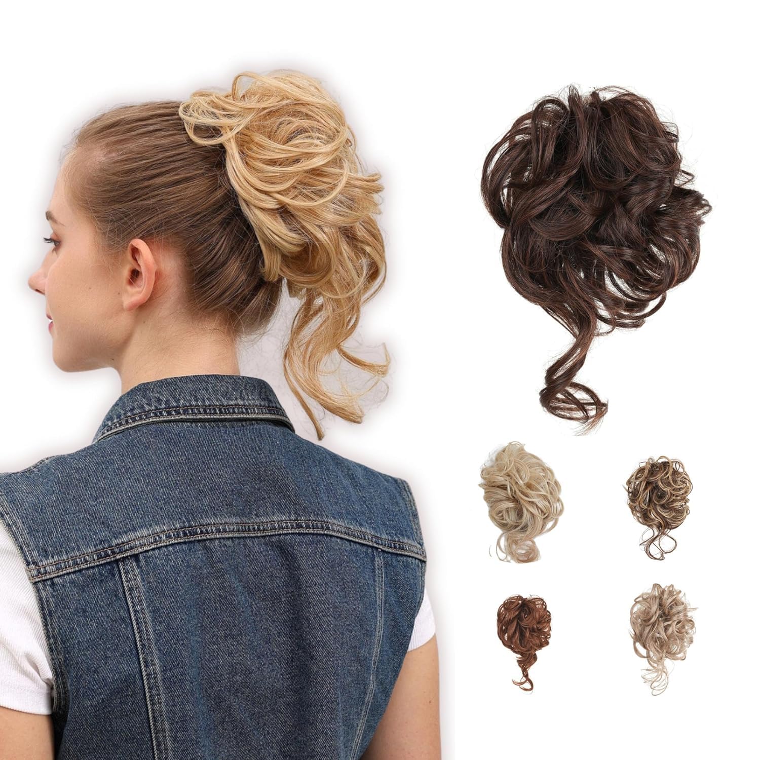 JuvaBun Medium Brown Boho Messy Bun Hair Pieces for Women – Tousled Updo Hair Piece Scrunchie, Adds Instant Volume, Washable, Reusable & Realistic for