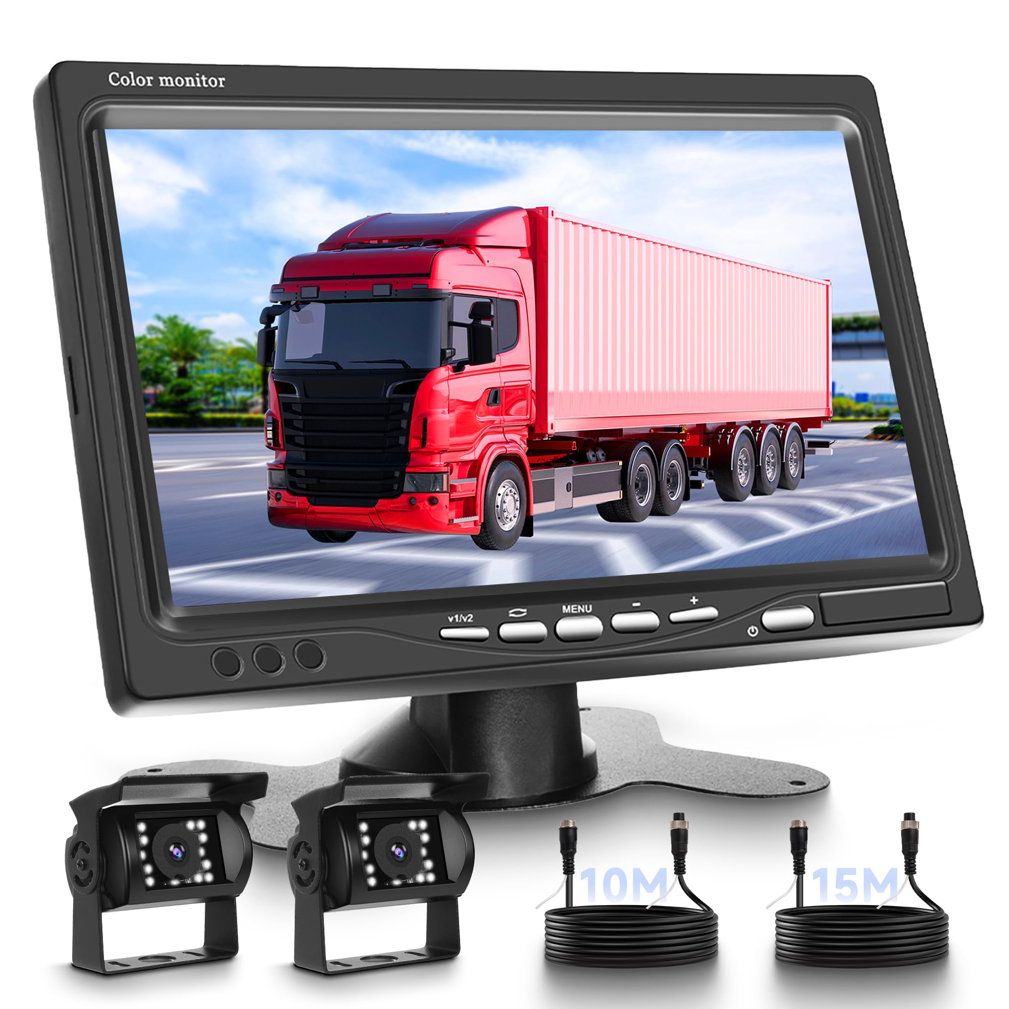 Hodozzy Draadloze 4-camera-set, 9-inch-monitor, waterdicht, nachtzicht, 18 IR, 12/24 V, voor camper, vrachtwagen, aanhanger