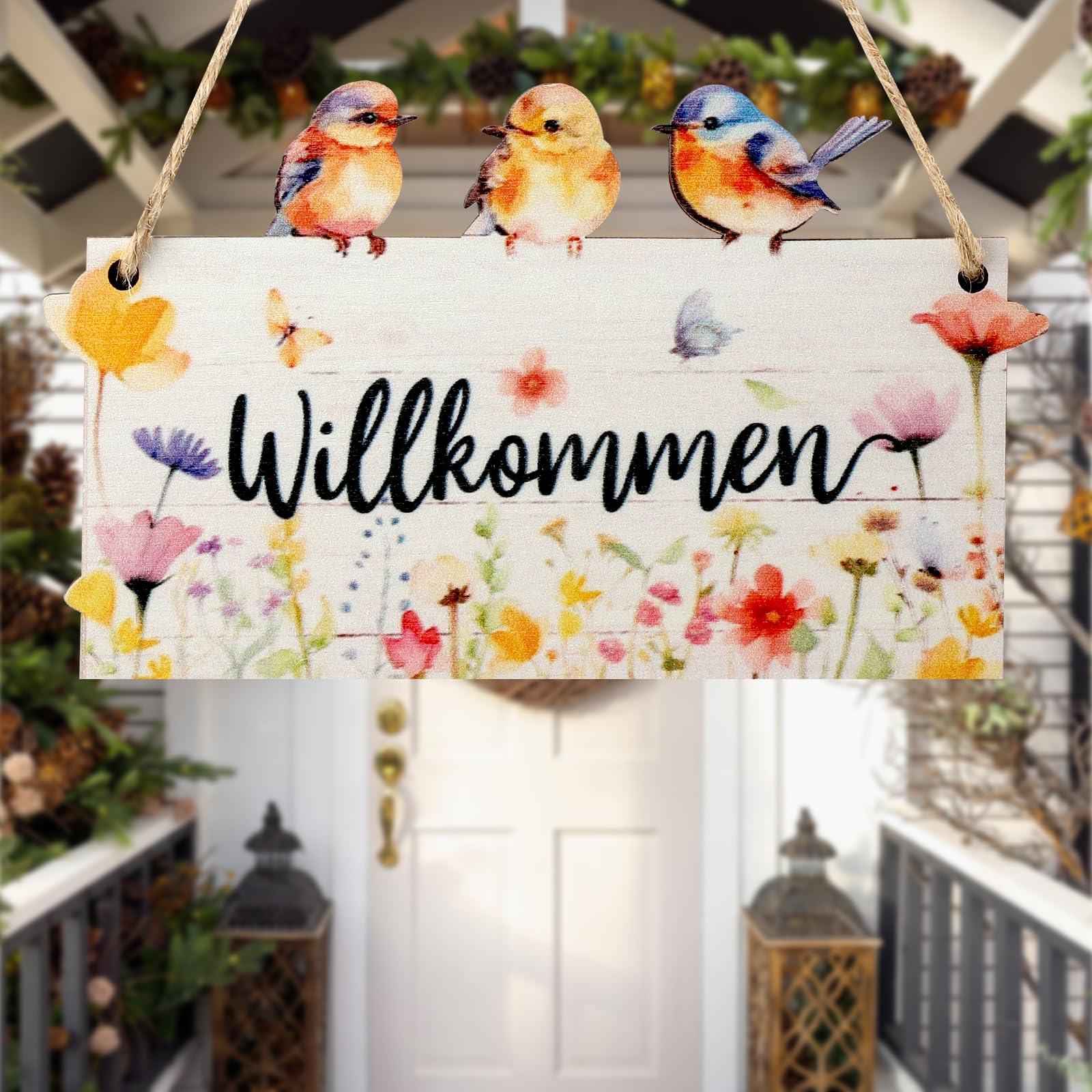 Frühlings-Holzschild Mit Blumenmotiv – Türschild Oder Wanddeko Im Bauernhausstil, Ideal Für Tür, Baum Oder Party