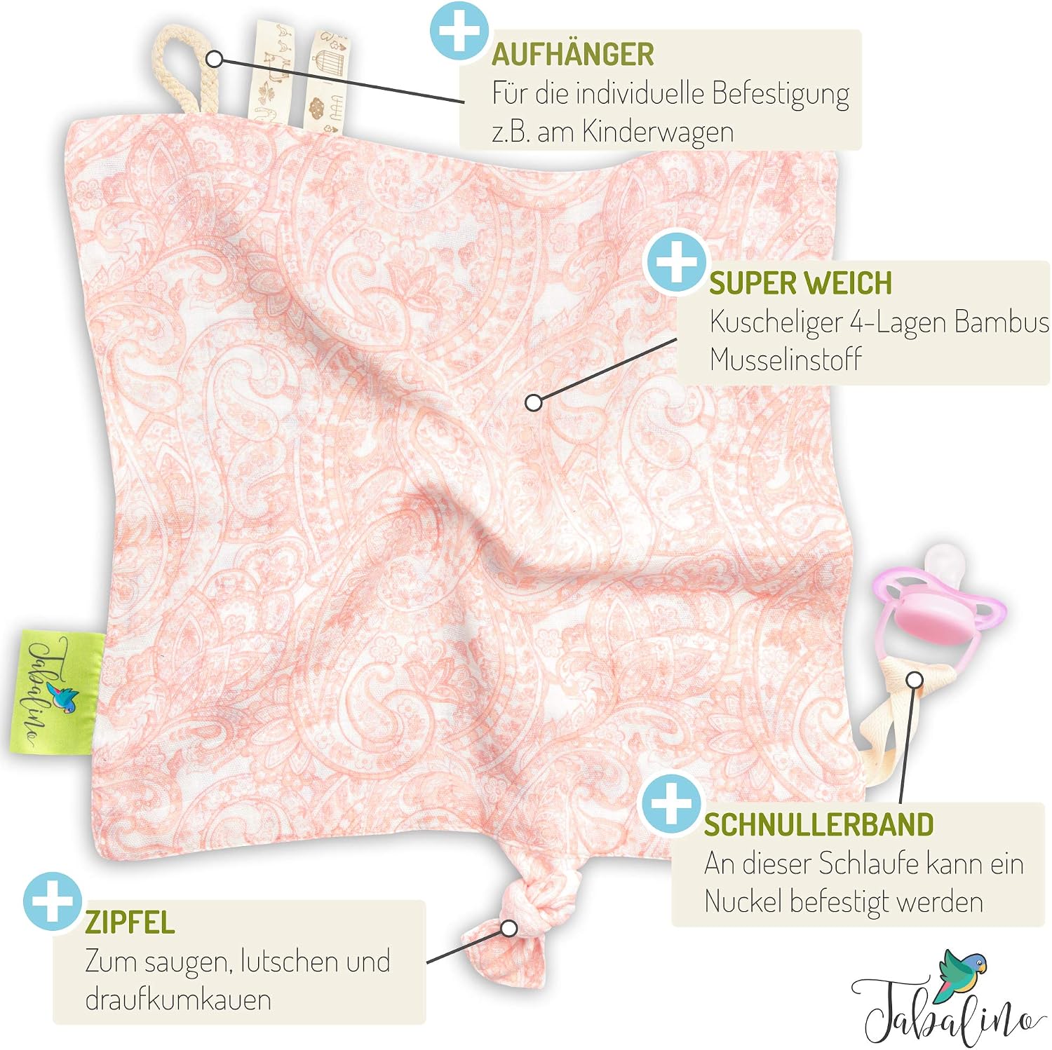 Tabalino Soft Comfort Blanket for Baby Stuff Baby to Cuddle and Fall Asleep, Approx. 28 x 28 cm, from 0 Months, Gift Birth - Image 4
