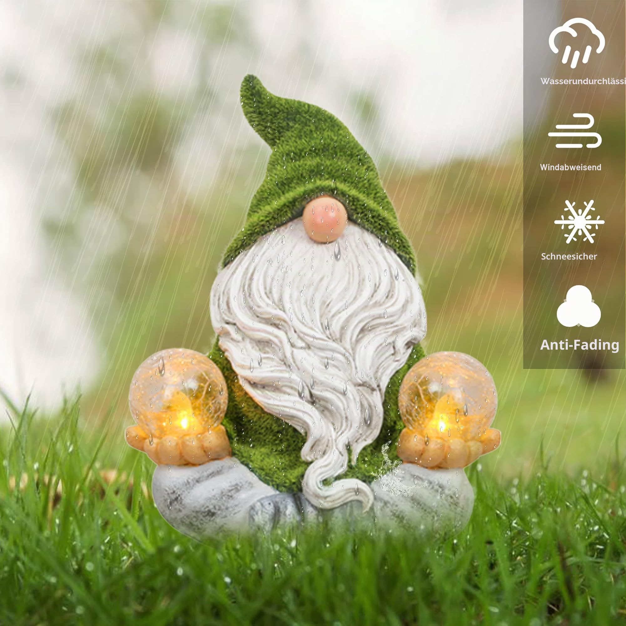 TERESA'S COLLECTIONS Lustige Gartenzwerge Gartendeko für Draußen Gartenfiguren Wetterfest Figur Yoga Zwerg Beflockte mit Zwei Glaskugel Solarleuchte Gartenwichtel Geschenk Muttertag Vatertag,20cm(L)