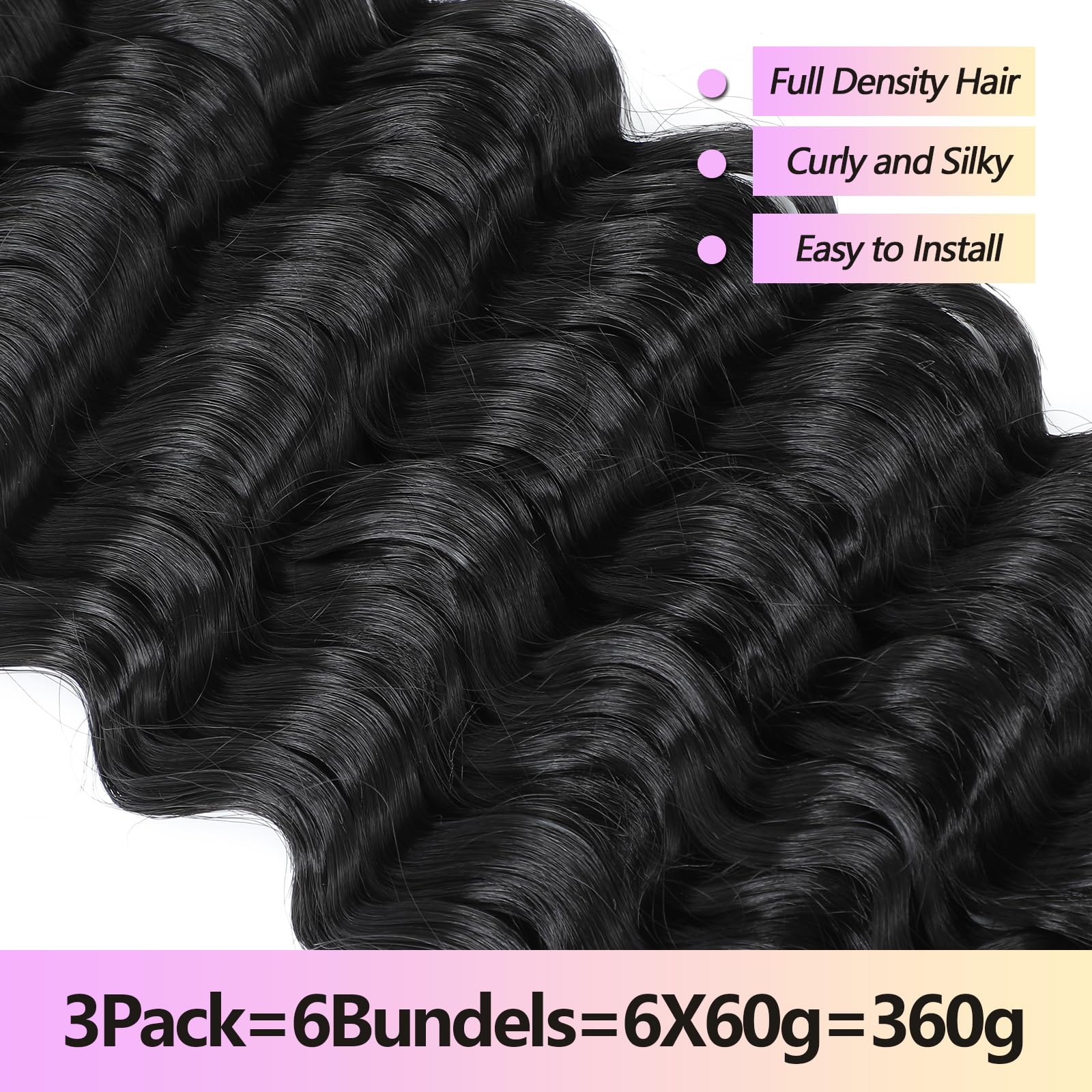 YYQXZG Deep Wave Bulk Hair for Braiding 18 Inch Water Wave Curly Hair Bulk Deep Wave Braiding Hair Extensions for Boho Braids (1B# - Image 4