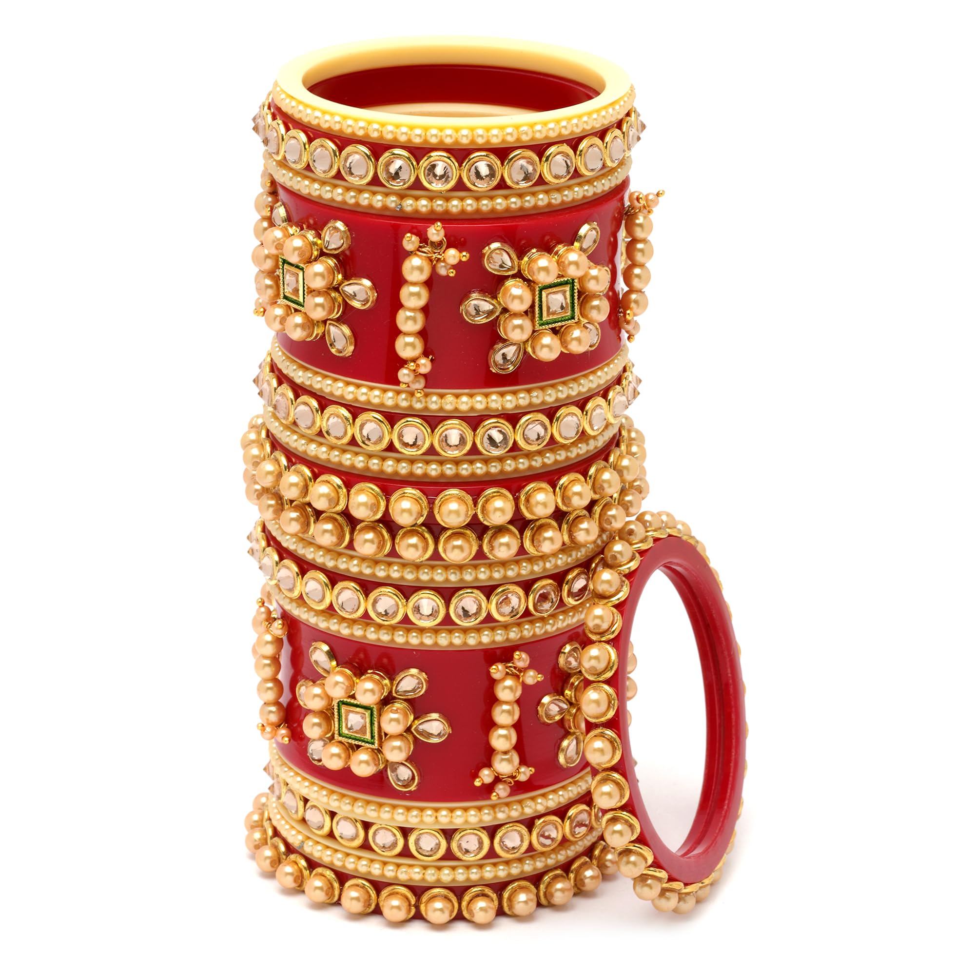 Gold-Plated Champagne Pearl & Zircon Gemstone Studded Handcrafted Bangles (2.4)