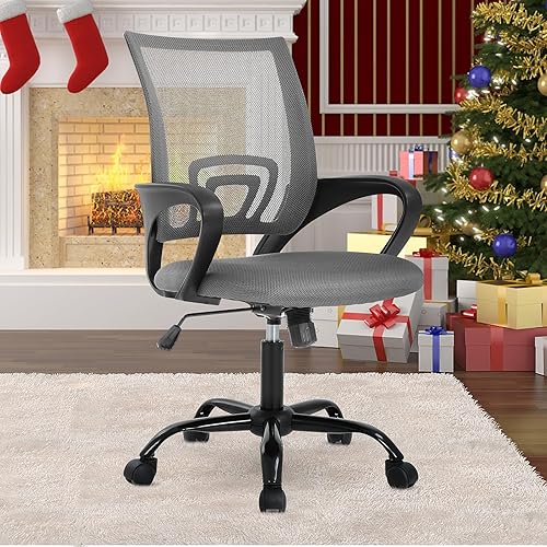 Miniatura 1 de Silla de oficina en casa, silla de computadora, silla de malla con respaldo medio, silla de escritorio ergonómica con reposabrazos de soporte