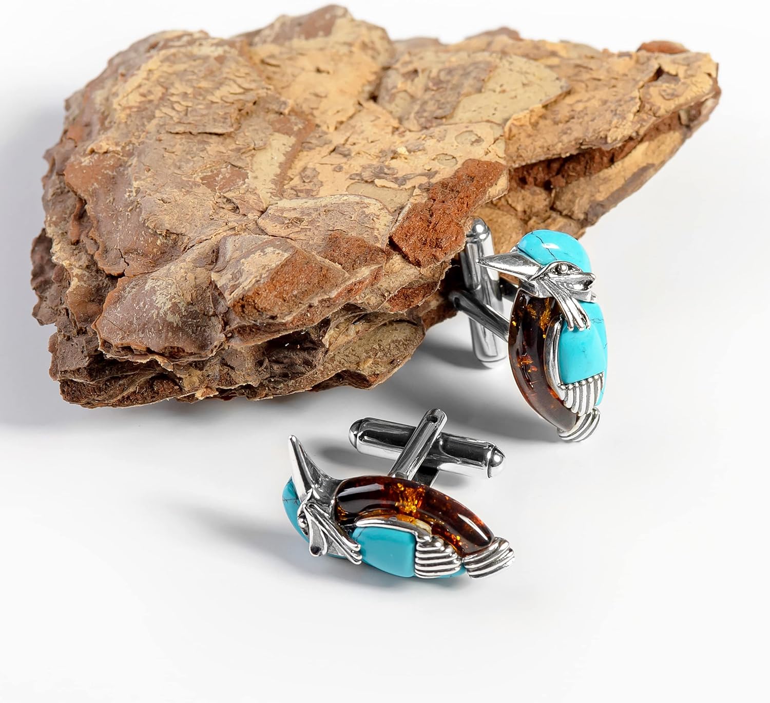 Kingfisher Cufflinks Sterling Silver for Men, Baltic Amber Turquoise Men cufflinks, Silver cufflinks, Perfect gift for men, Gift for him, Mens bird cufflinks, Men gift idea, Fathers day gift