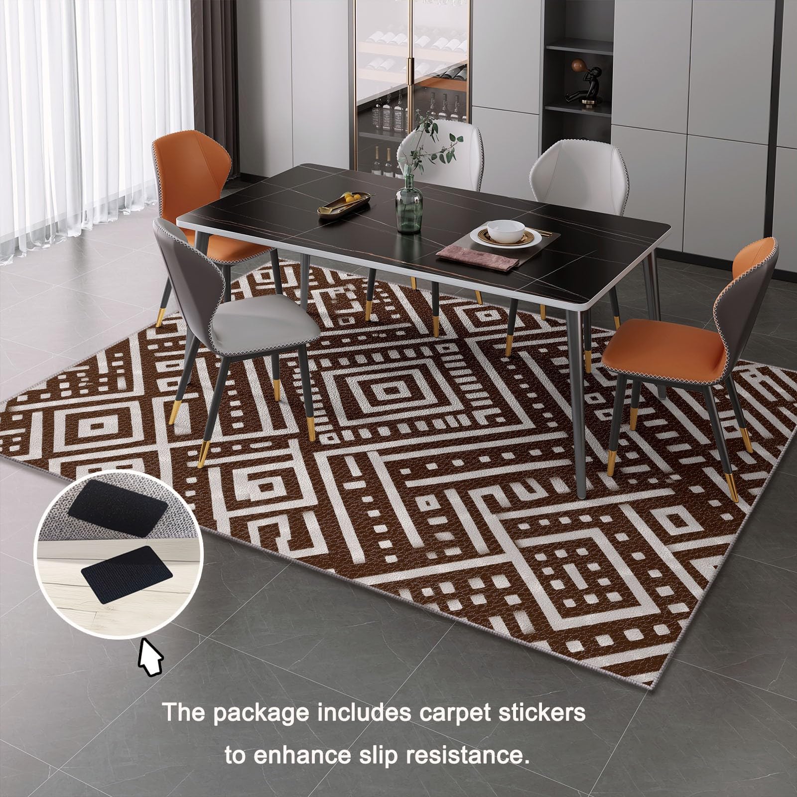 Tapis de Salon 80 x 150 cm – Antidérapant, Doux et Épais Lavable en Machine, Motif Motifs Aztèques – Tapis de Sol pour Chambre, Salle de Séjour, Brun