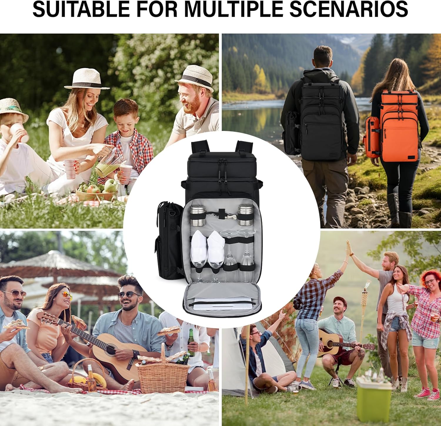 Hanke Backpack Cooler, 40 Cans Soft Leak Proof Picnic Backpack, Portable 2 Insulated Compartments Cooler Backpack Water Resistant for Lunch Beach Travel Camping Picnic Hiking,Black