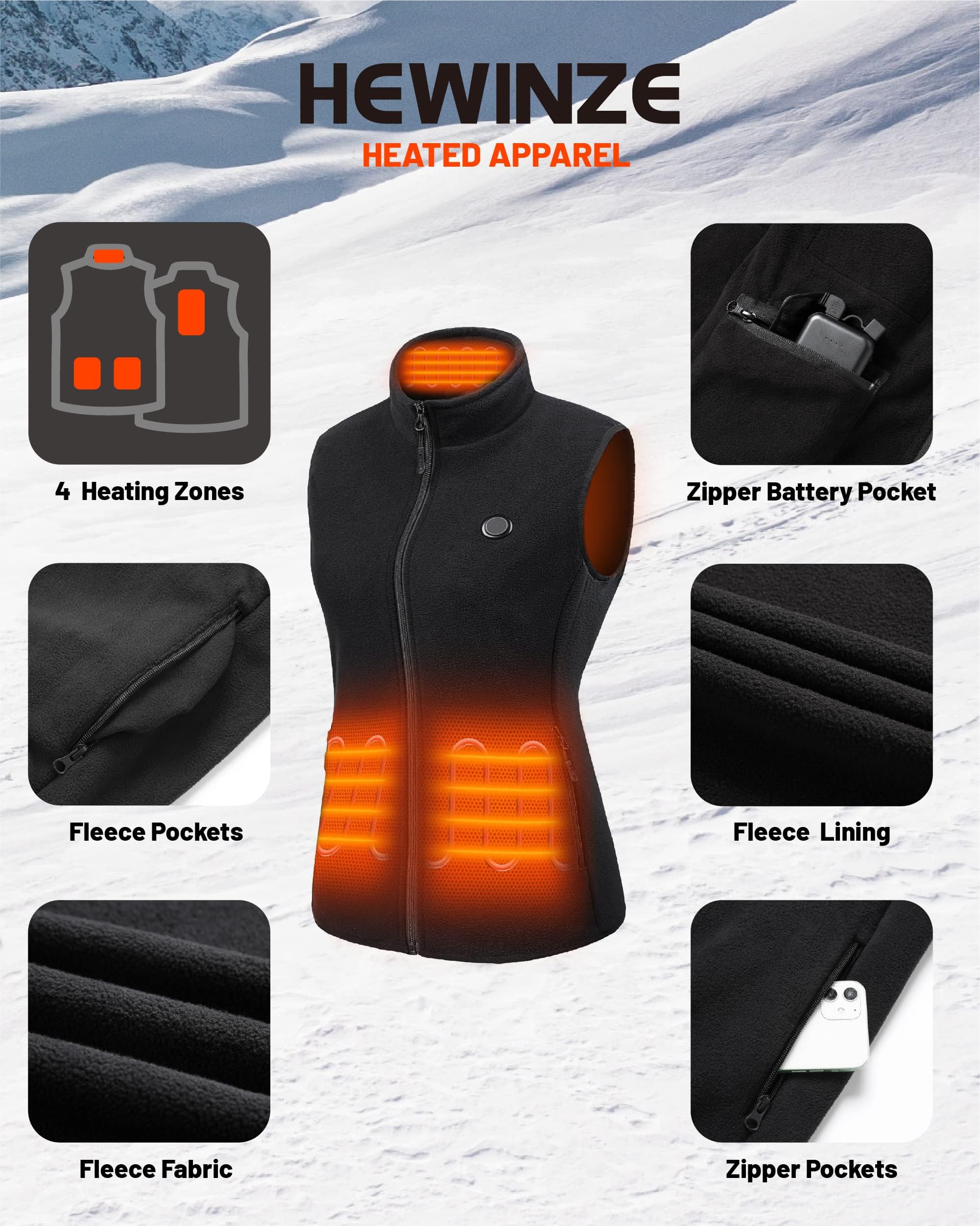 HEWINZE Polaire Gilet chauffant Femmes avec batterie incluse, veste chauffage usb, utilisée pour le ski, le camping, la pêche sur glace et d'autres activités de plein air.