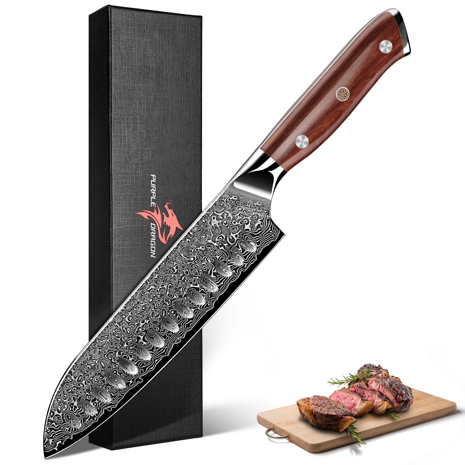 Amazon.com: Purple Dragon Santoku Knife 7 Inch, VG10 Steel