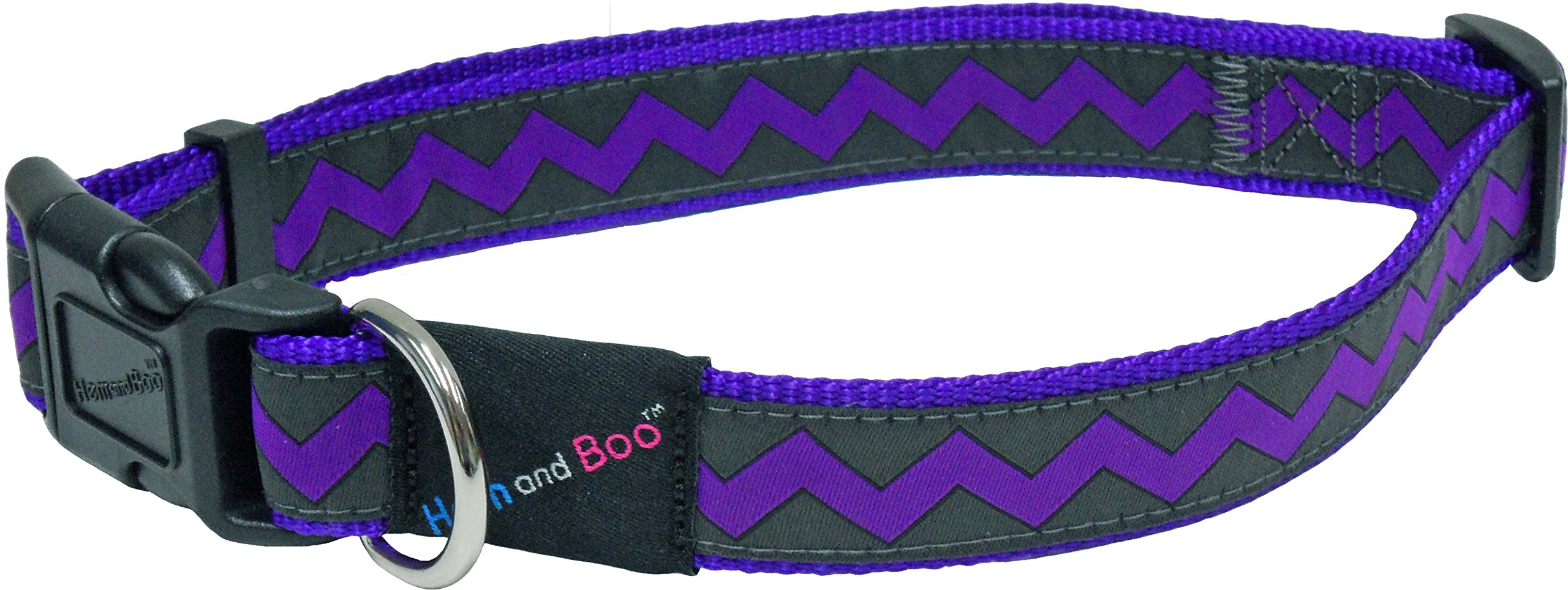 Hem and BooDC4605 Zig Zag Design Dog Collar, M, Purple and charcoal