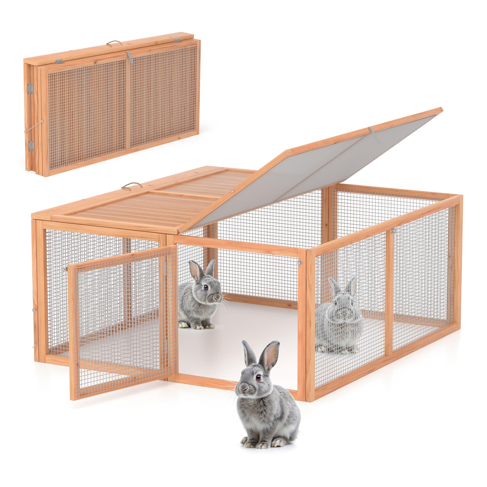 Gallinero, conejera de madera plegable para interiores y exteriores, con asa, portátil, con puertas de apertura superior y lateral, corral para animales pequeños, sin montaje, jaula para aves de