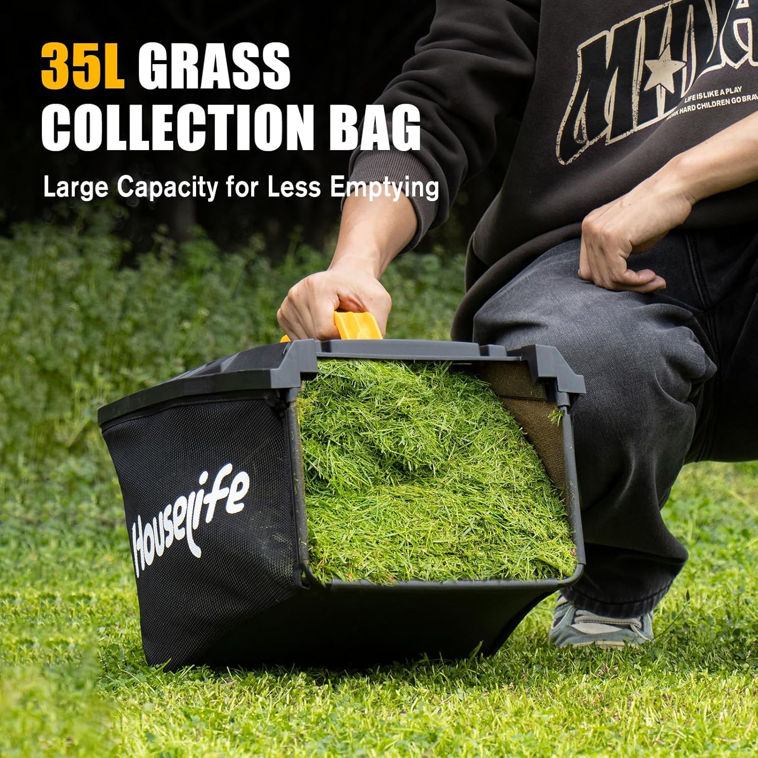 40V Cordless Lawn Mower Compatible with Dewalt 2x20V MAX Battery, 14 Inch Electric Lawn Mower with 35L Grass Bag, 6-Position Height Adjustment, Foldable Push Mower for Yard (Tool Only)