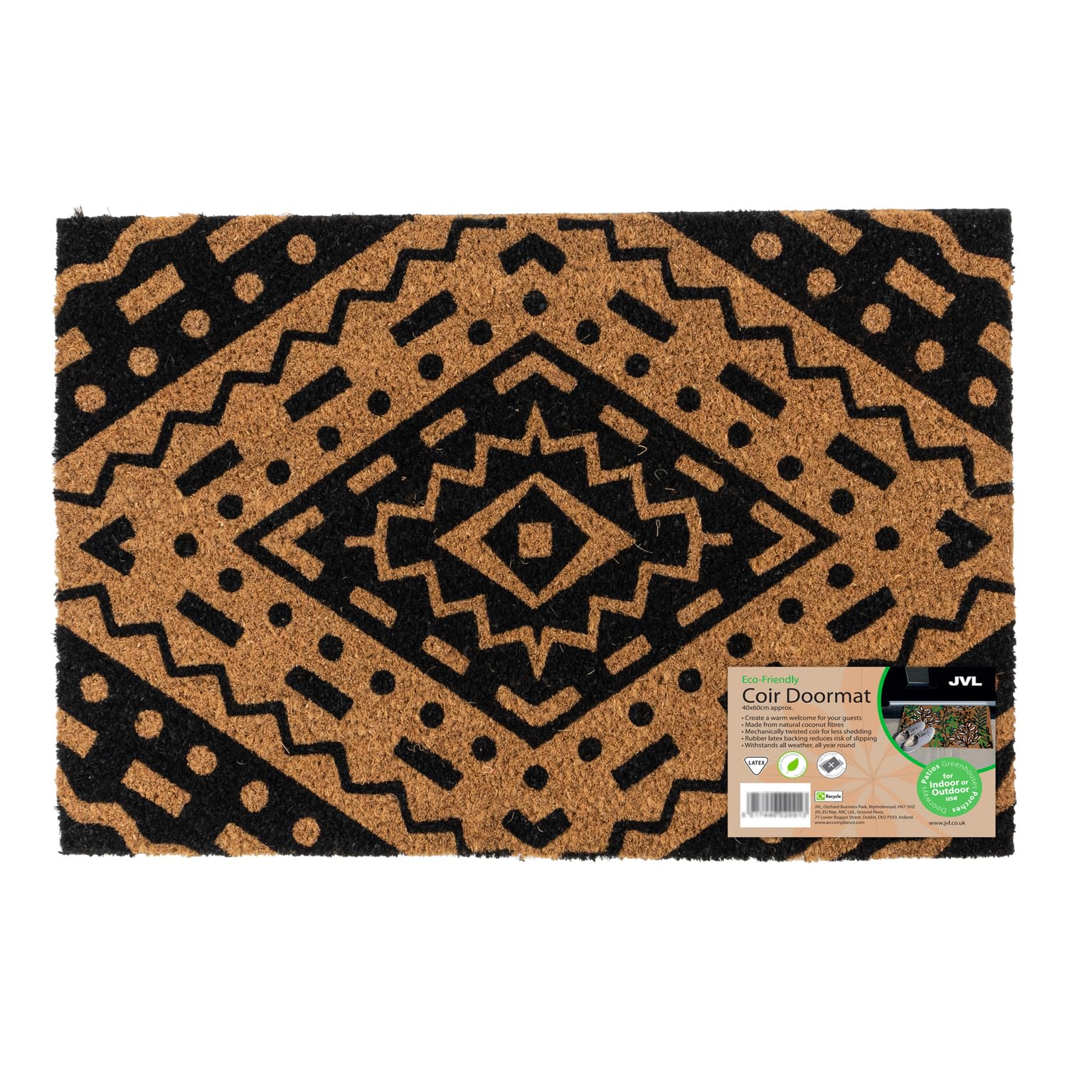 Julian Charles Brown Aztec Eco-Friendly Latex Backed Coir Entrance Doormat - One Size