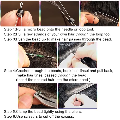 Miniatura 6 de NIACONN 1000pcs Micro Link Beads 0.197 in para extensiones de cabello, herramienta de extensiones de cabello de anillos forrados de silicona - Negro