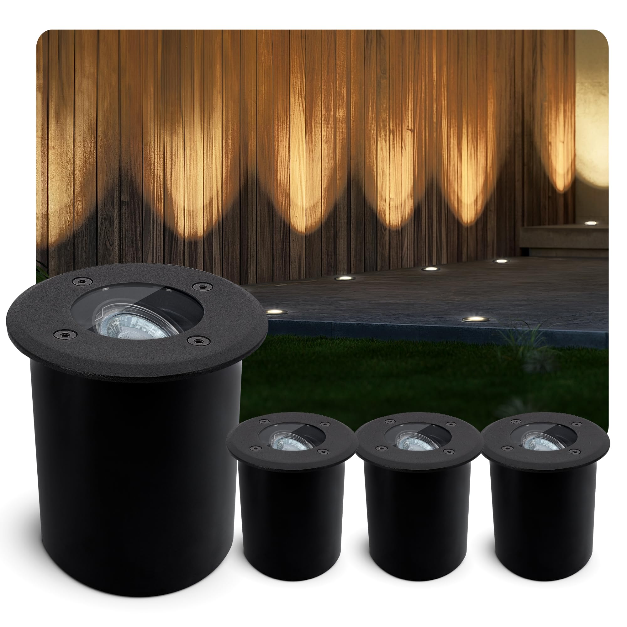 JUAVI LED Bodeneinbauleuchte schwenkbar Außen schwarz IP67 GU10 2W warmweiß 230V Bodenstrahler