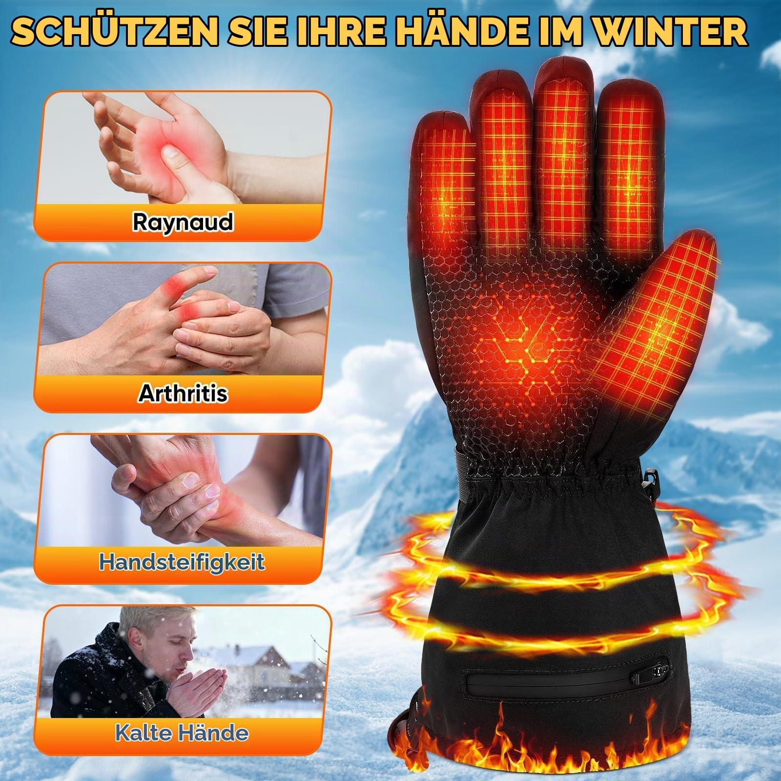 Beheizbare Handschuhe für Herren Damen,Multper Elektrische Beheizte Handschuhe Wärmefunktion mit USB Aufladbare Akku 3000mAhx2,3-Stufigem,wasserdichte Touchscreen für Wandern,Radfahren