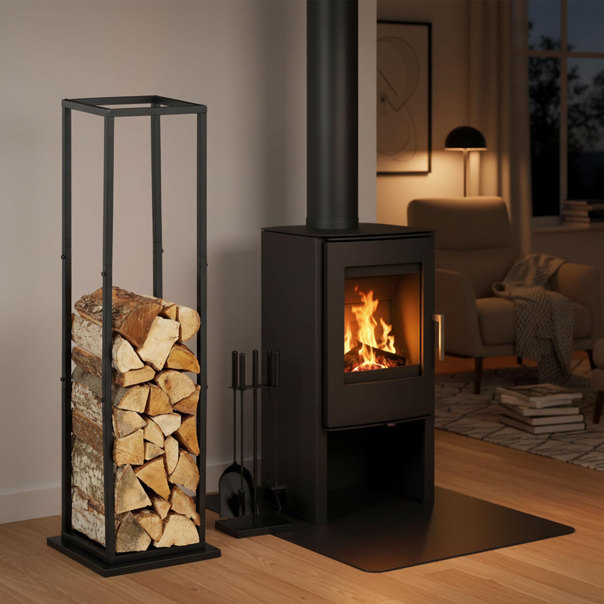 Relaxdays Kaminholzregal, Metall, HBT: 121x35x35 cm, Brennholzregal hoch, für Feuerholz, Stapelholz, Brennholz, schwarz