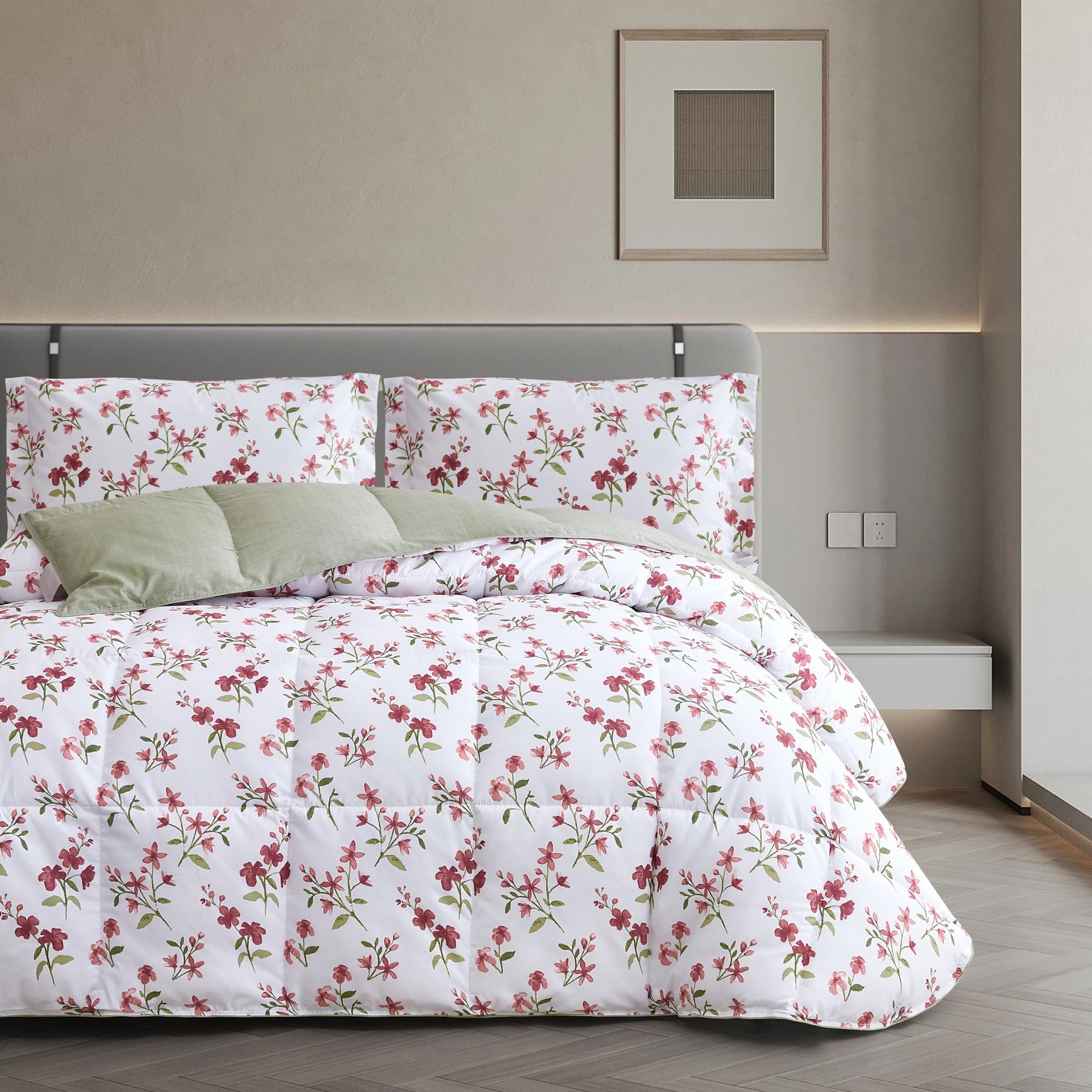 Atenas - Edredón Acolchado con Estampado Floral - Modelo Krisa (Cama de 105)
