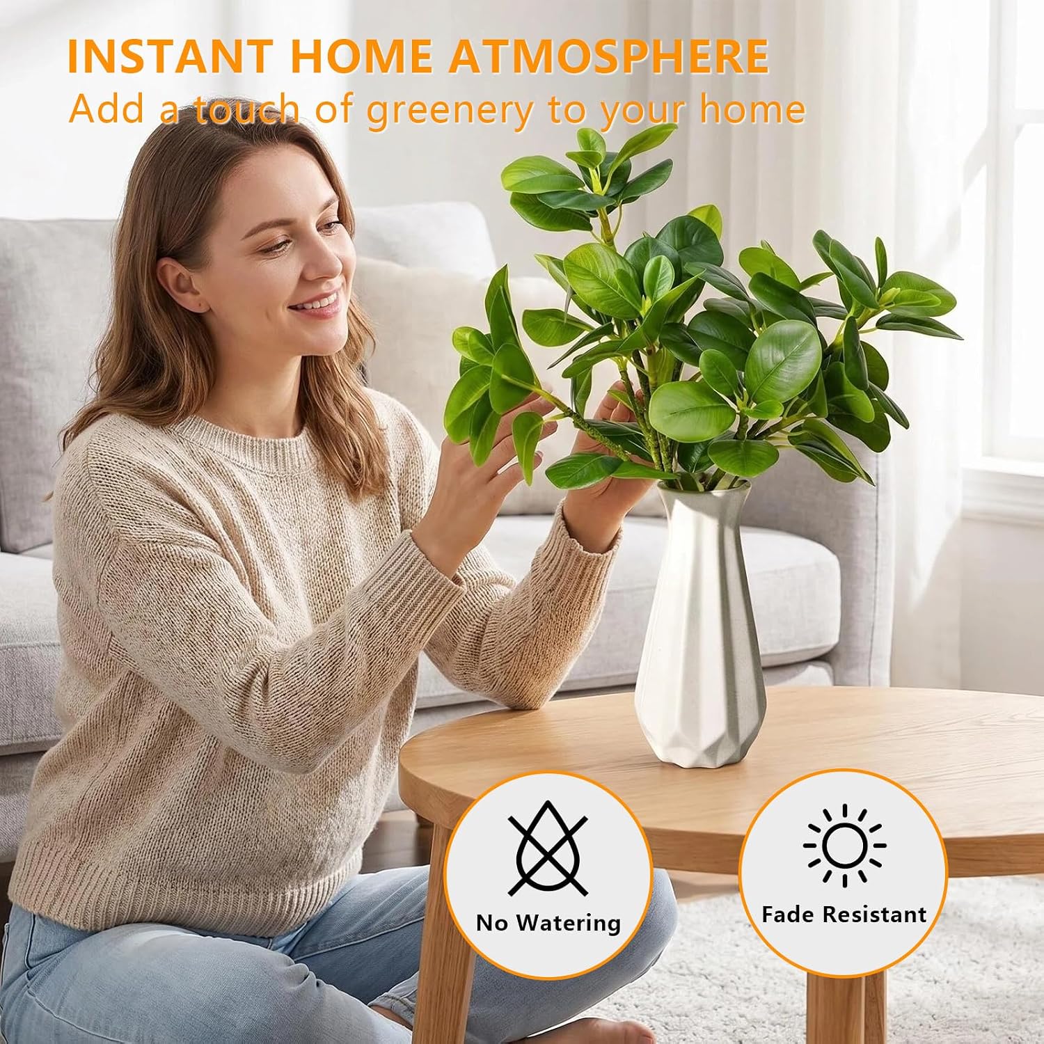 Small Fake Plants in White Vase for Indoor Home Decor | Artificial greenery, Plastic leaves, Perfect for office, bathroom & kitchen counter, No sun, No watering needed.