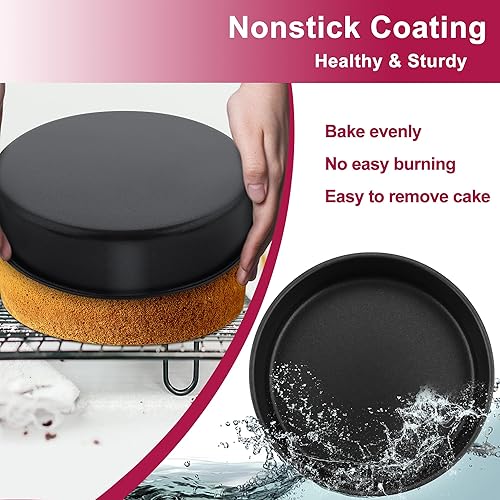 Miniatura 7 de E-far Juego de 4 moldes para pasteles (4 pulgadas6 pulgadas8 pulgadas9 pulgadas), moldes redondos antiadherentes para tartas de cumpleaños, bodas,
