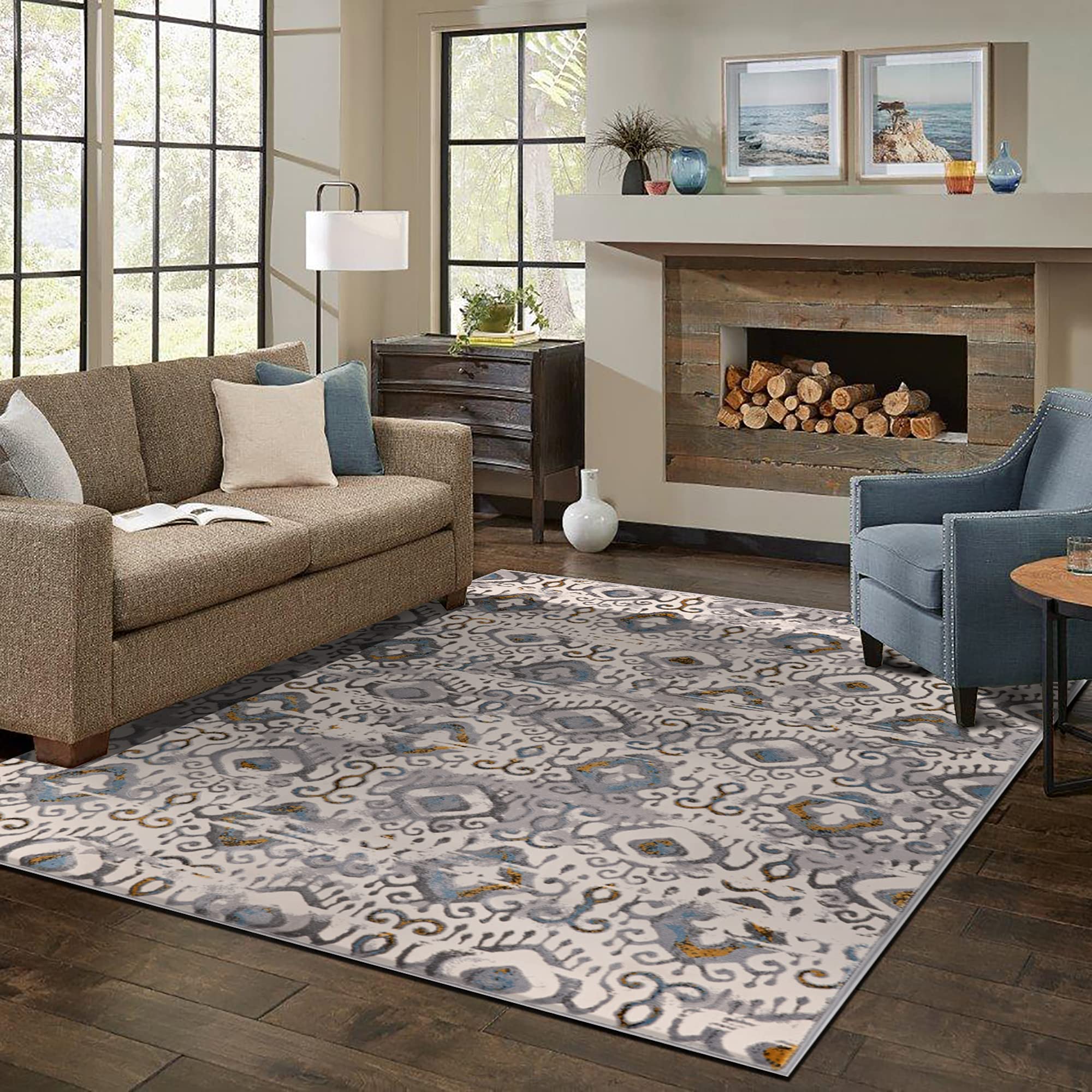 FirsTime & Co.Gray Shannon Vintage Ikat Area Rug, Non-Shedding, 5' x 8'