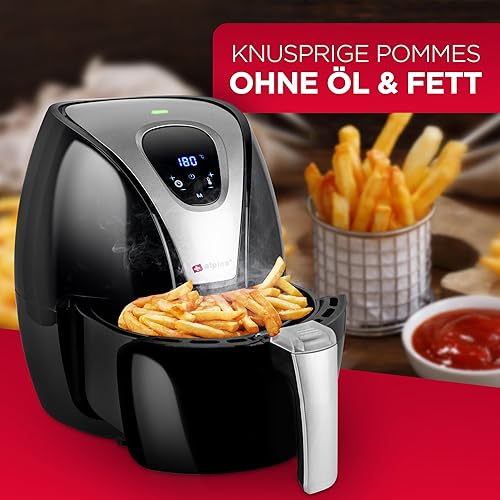 Miniatura 5 de alpina Hot air fryer, fryer, roasting, frying, grilling, roasting and frying, up to 80% less fat, 2-4 people, 2.4 liters, black