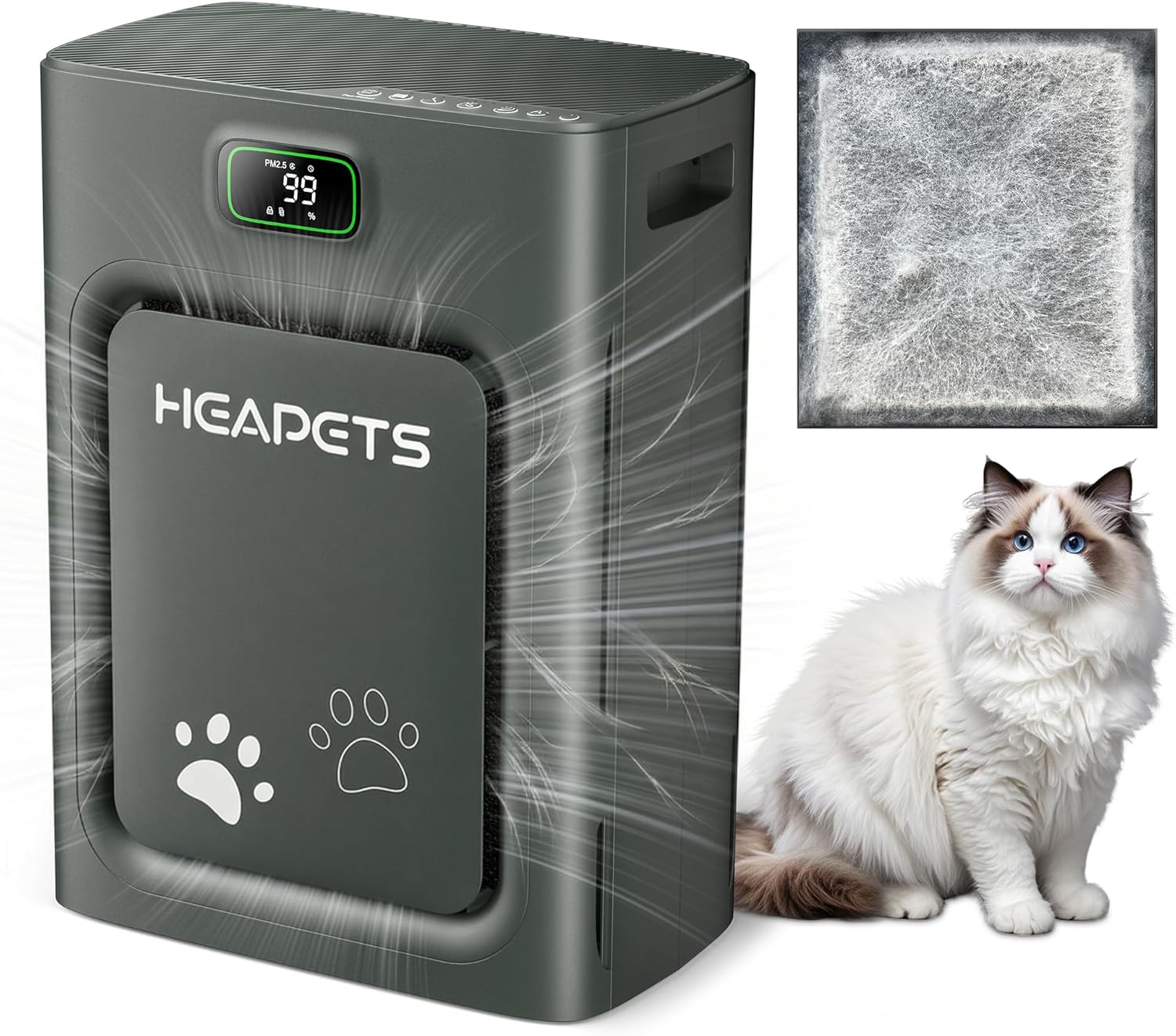 Pet Air Purifier for Home Large Room 2500 sq ft,H13 HEPA Washable Double-Sided Filter,Air Cleaner for Pet Hair Dander Odor Allergies Pollutant Smoke Dust,PM2.5 Air Quality Monitor,Auto Mode,P358 Black