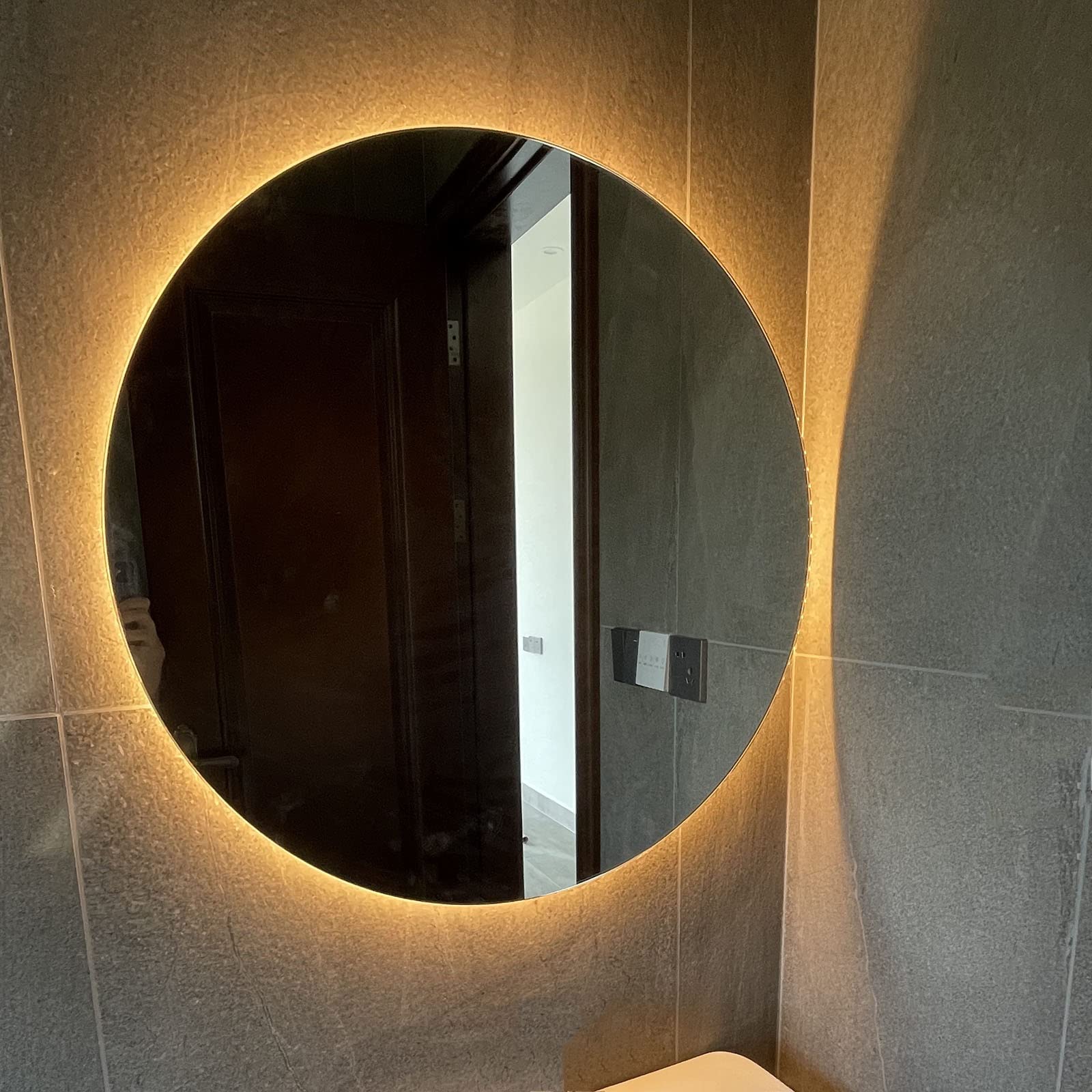 Amazon.co.jp: LEDライト付きバスルームミラー、大きな丸い