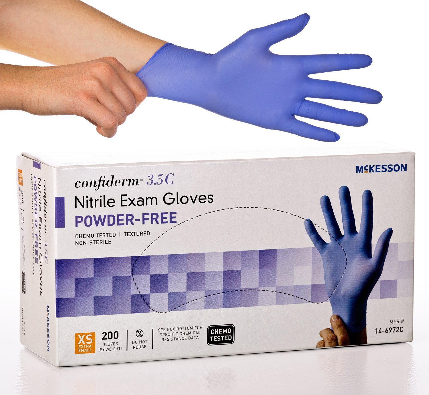 McKessonConfiderm 3.5C Nitrile Latex-Free XSM Exam Gloves, X-Small, Chemo Tested, Powder-Free, 200/BX