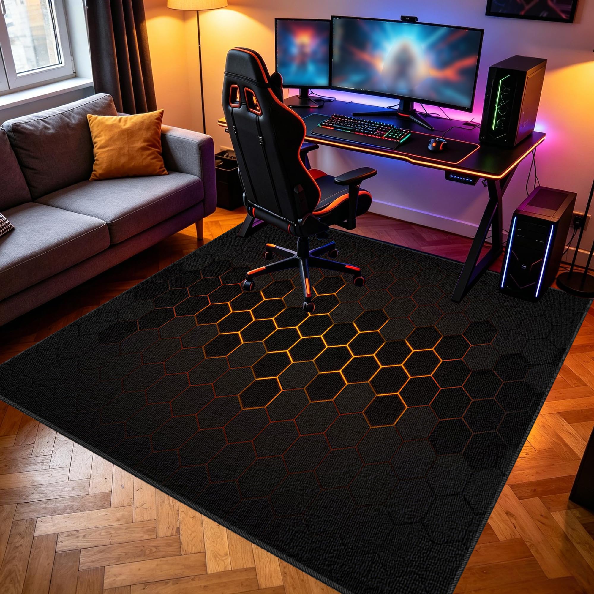 Dywan gamingowy dla chłopców, do gier, 90 x 100 cm, dla graczy, mata do zabawy, nadaje się do prania, dywan do salonu, dla graczy, antypoślizgowa wycieraczka dekoracyjna
